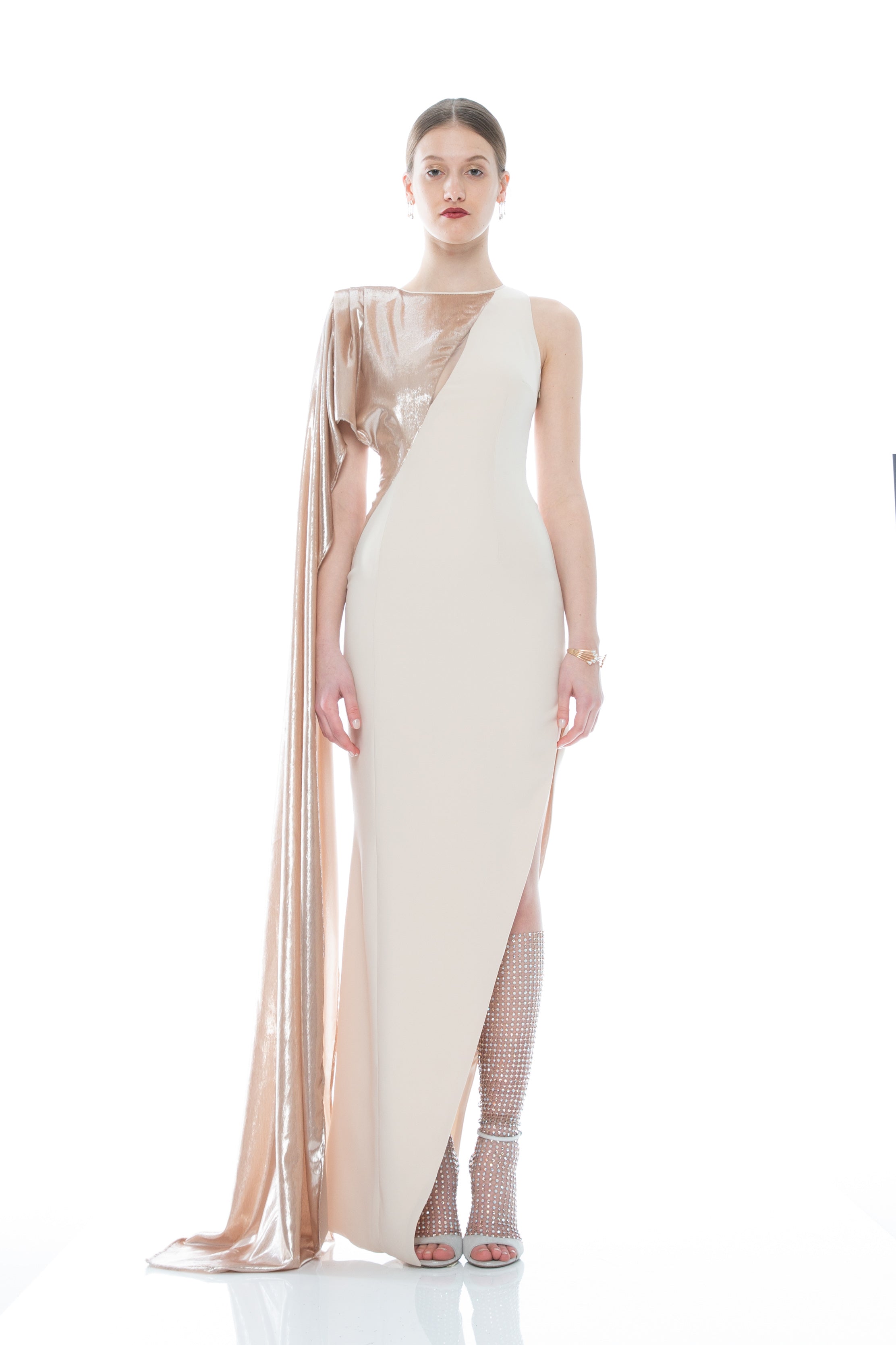 MANTELLA SHOULDER MIDI DRESS