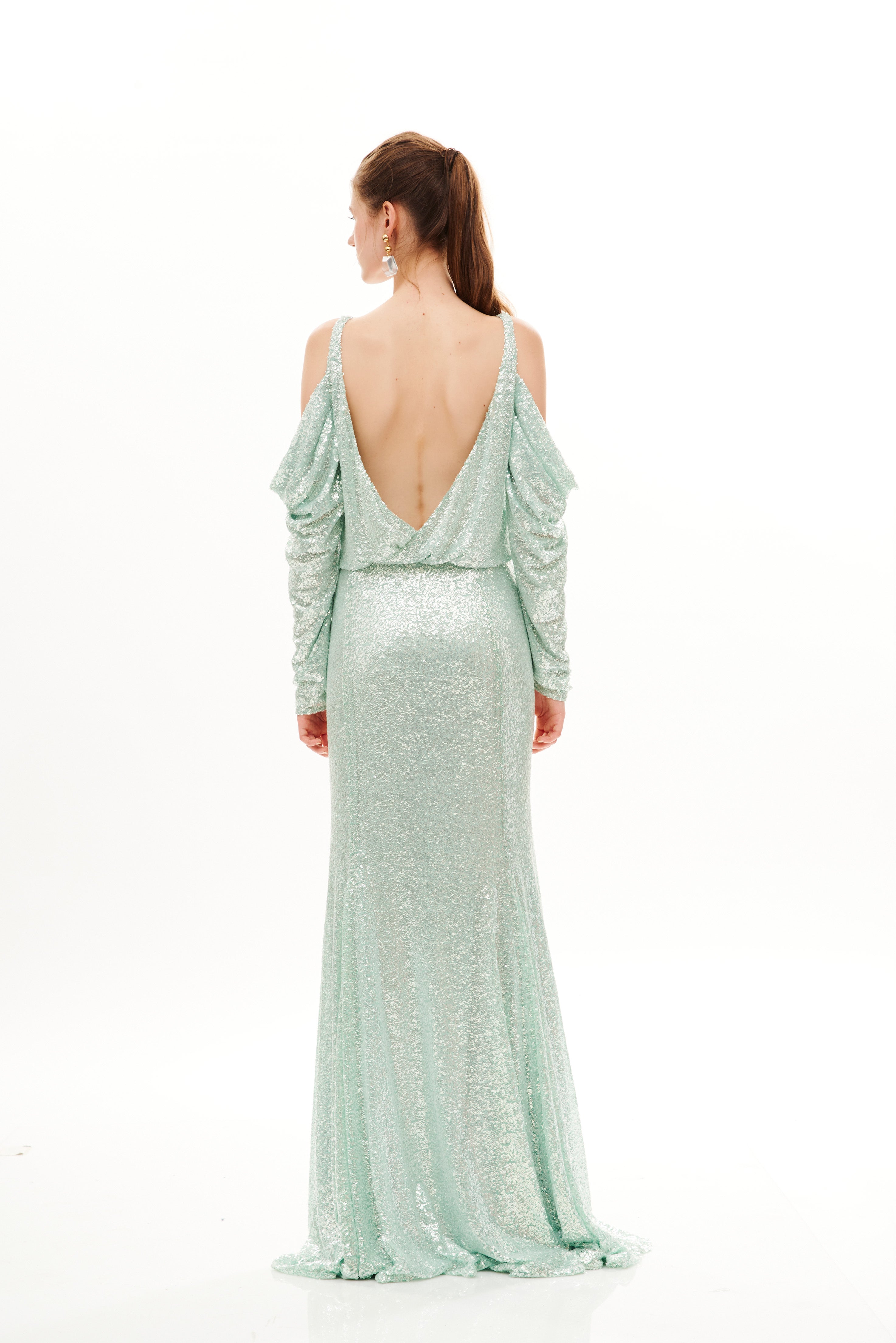 PORTAFOGLIO CUT DRAPED SLEEVES LONG DRESS