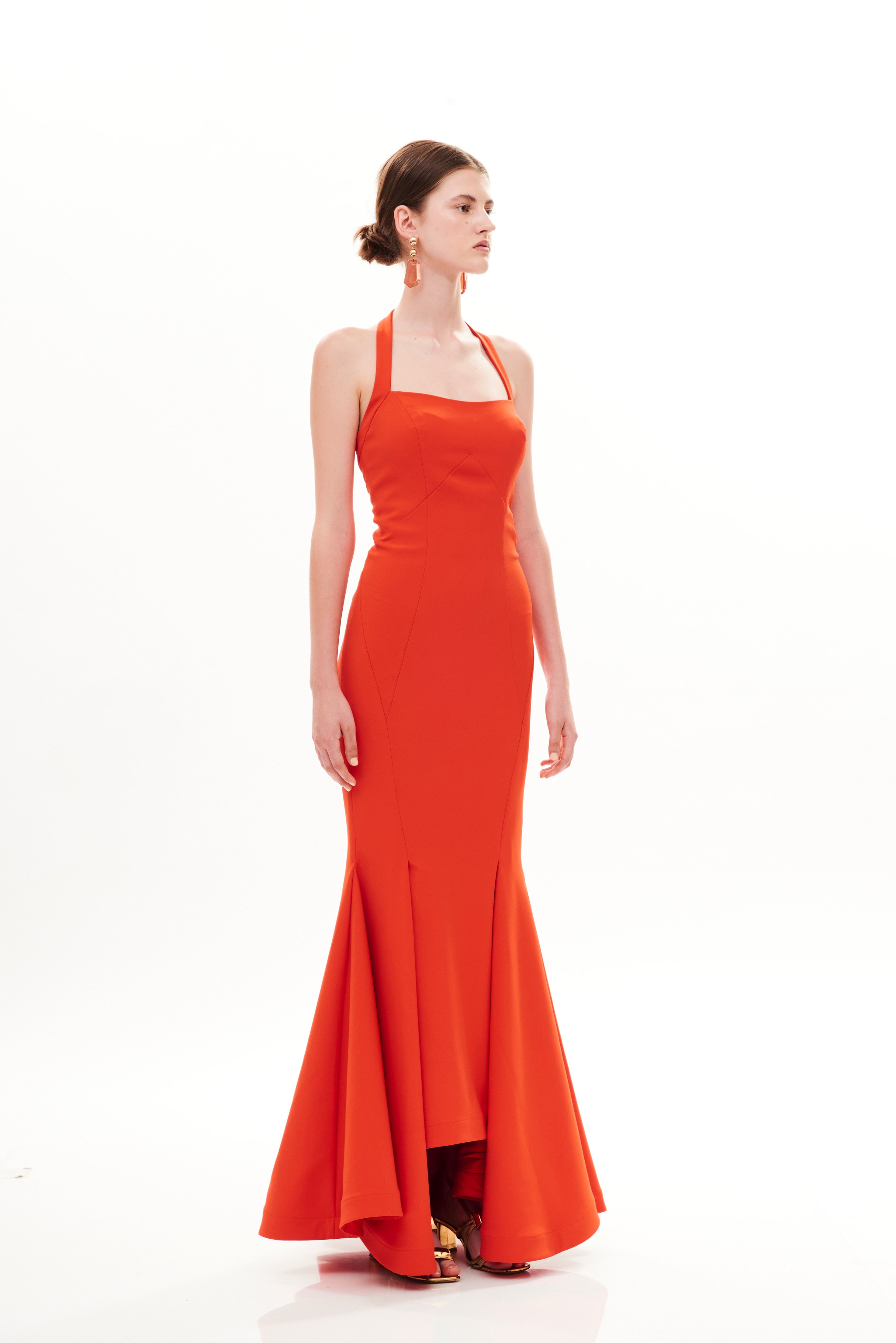 NARROW LINES BUSTIER TULIP MIDI DRESS