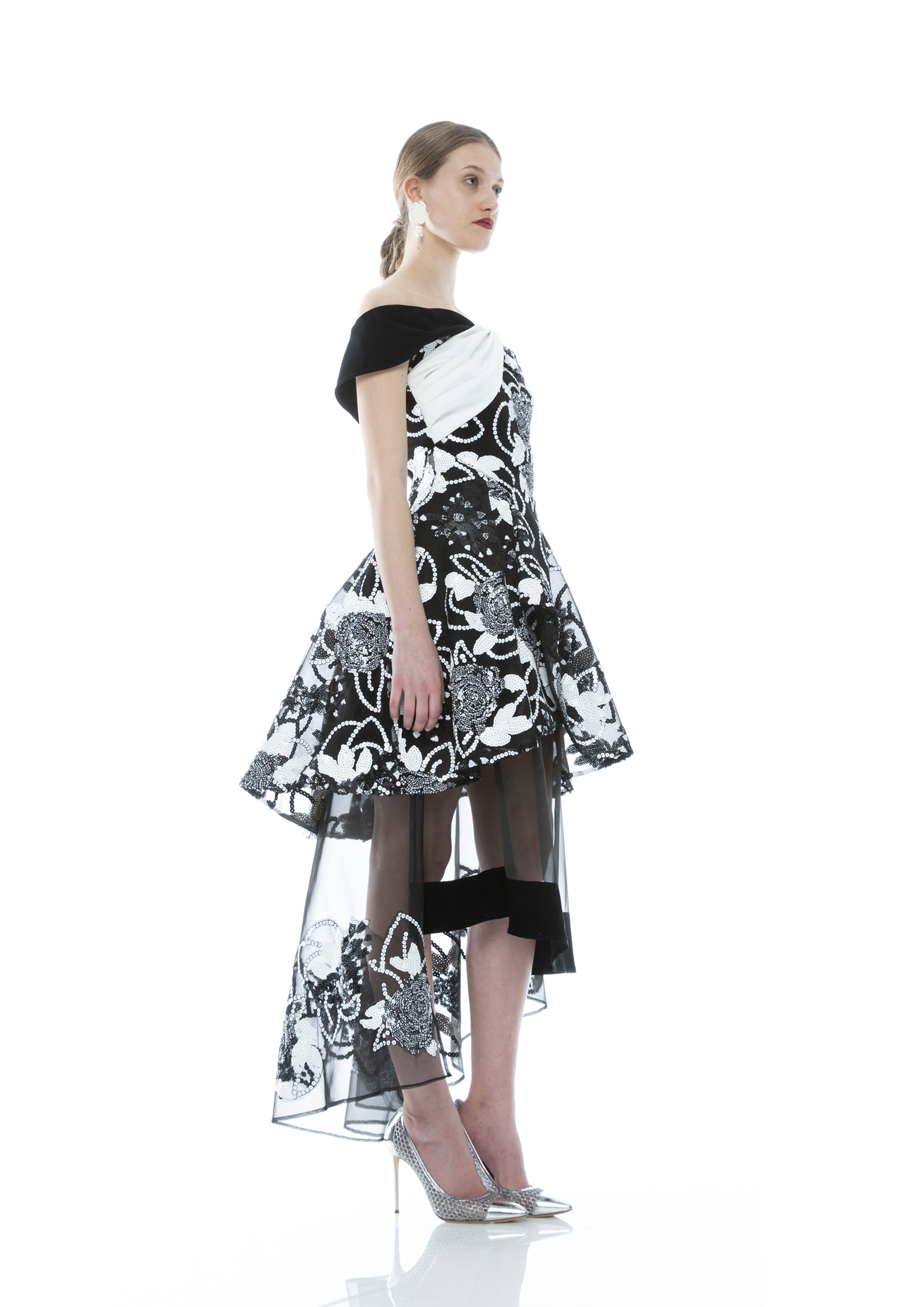 FLORA SEQUINS SEE THROUGH MIDI DRESS