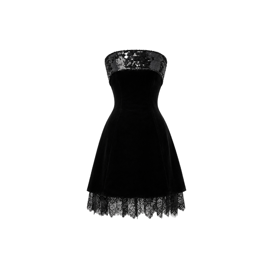 Bella Strapless Velvet Sequin Mini Dress