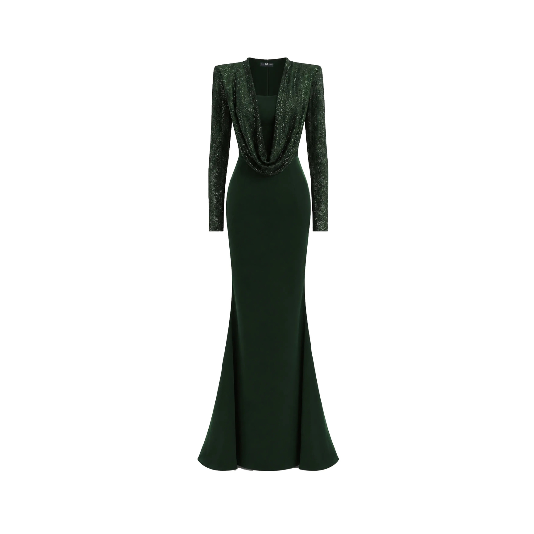 Forest Green Crystal Mermaid Maxi Dress