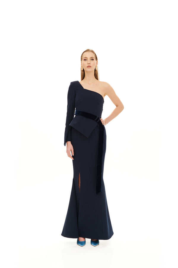 MONOSHOULDER BELT MAXI DRESS