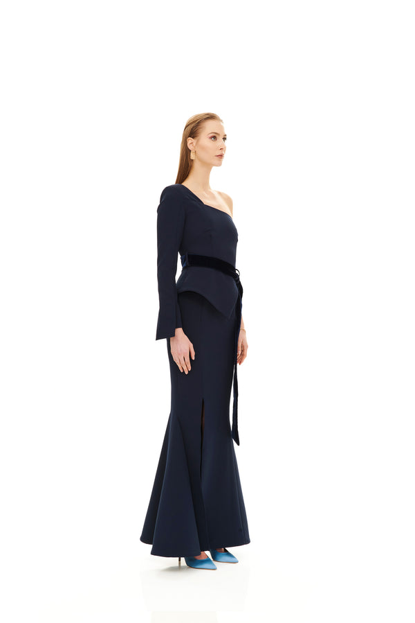 MONOSHOULDER BELT MAXI DRESS