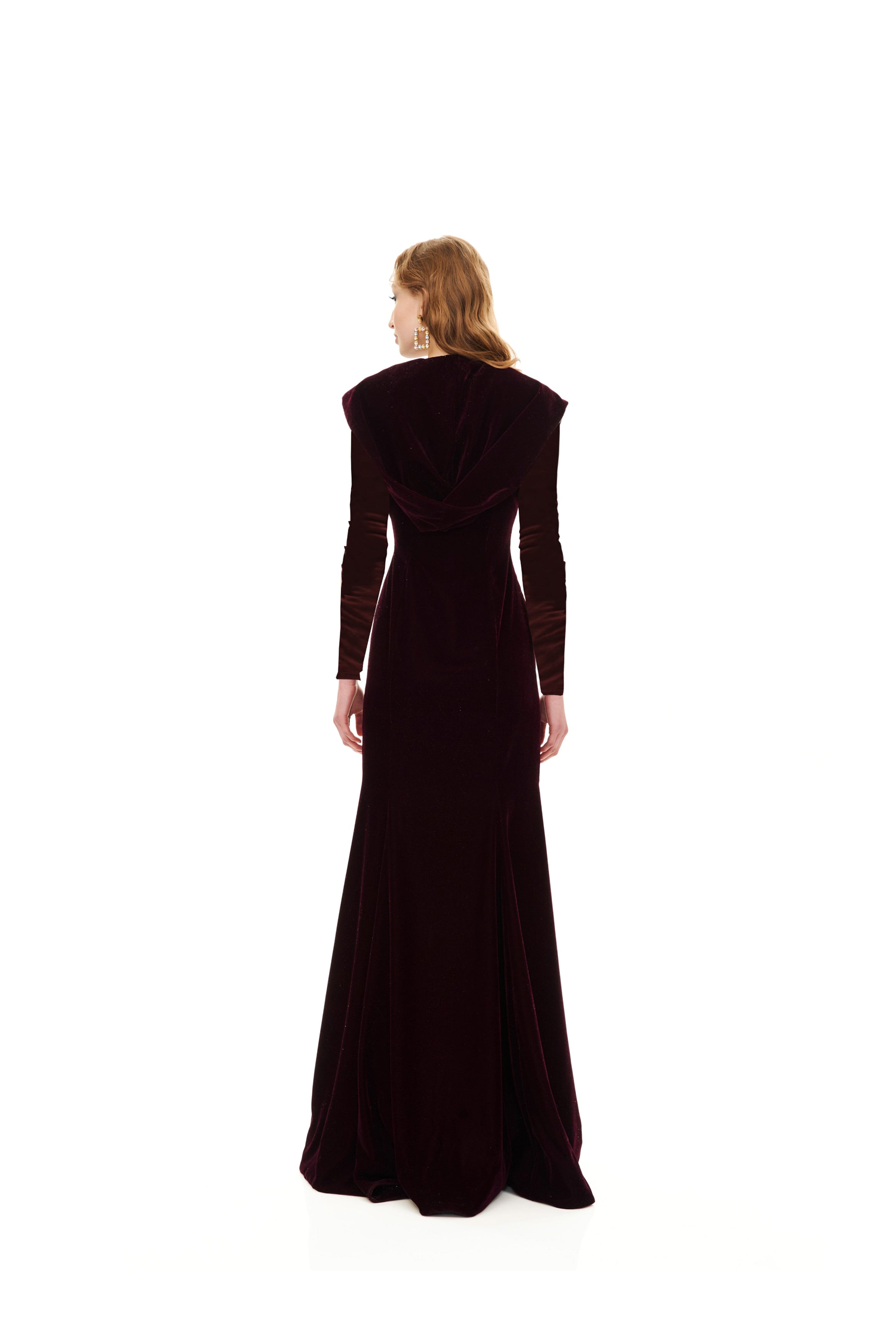 SIDE OPEN DRESS WITH HOOD AND LONG SLEEVES
