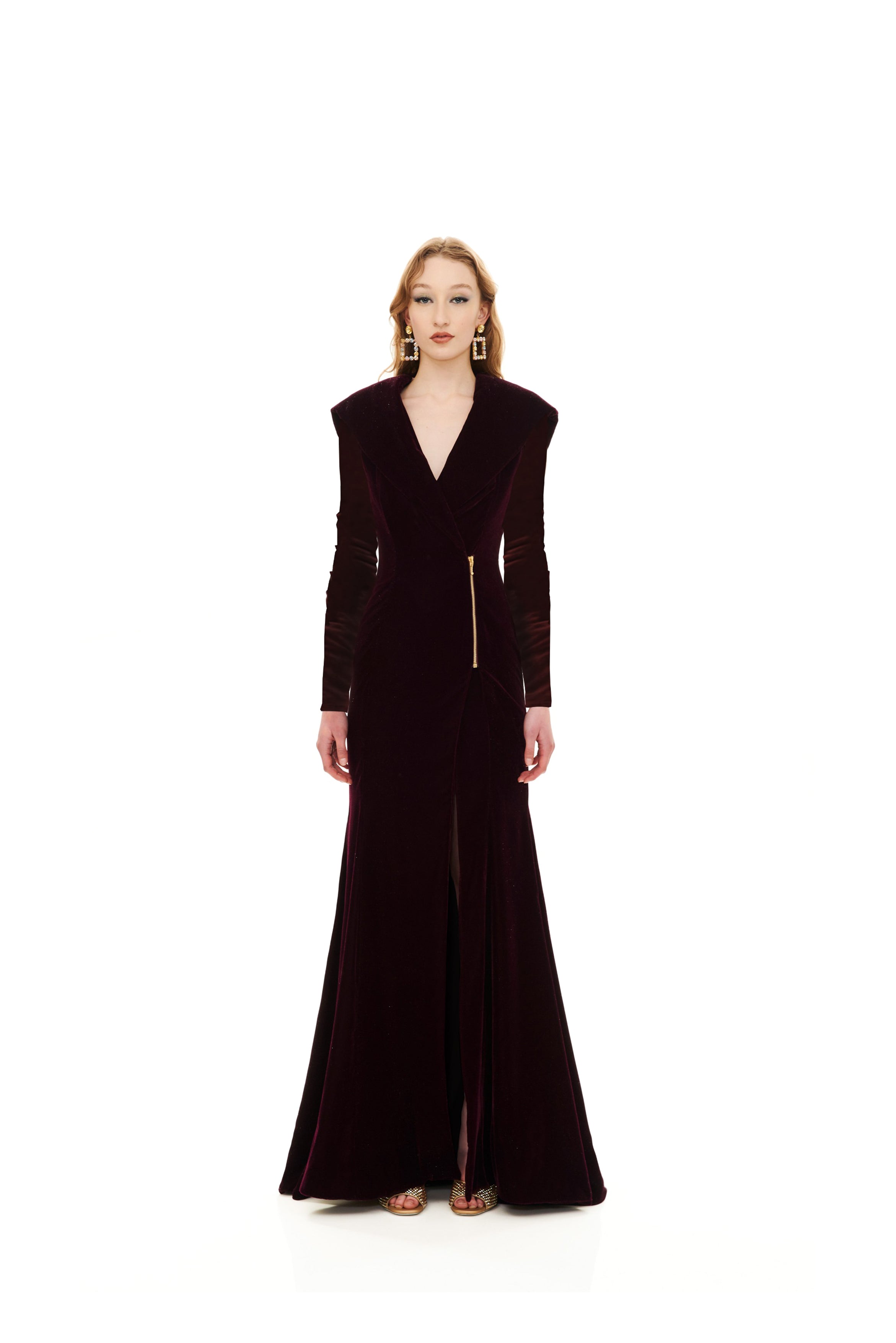 SIDE OPEN DRESS WITH HOOD AND LONG SLEEVES