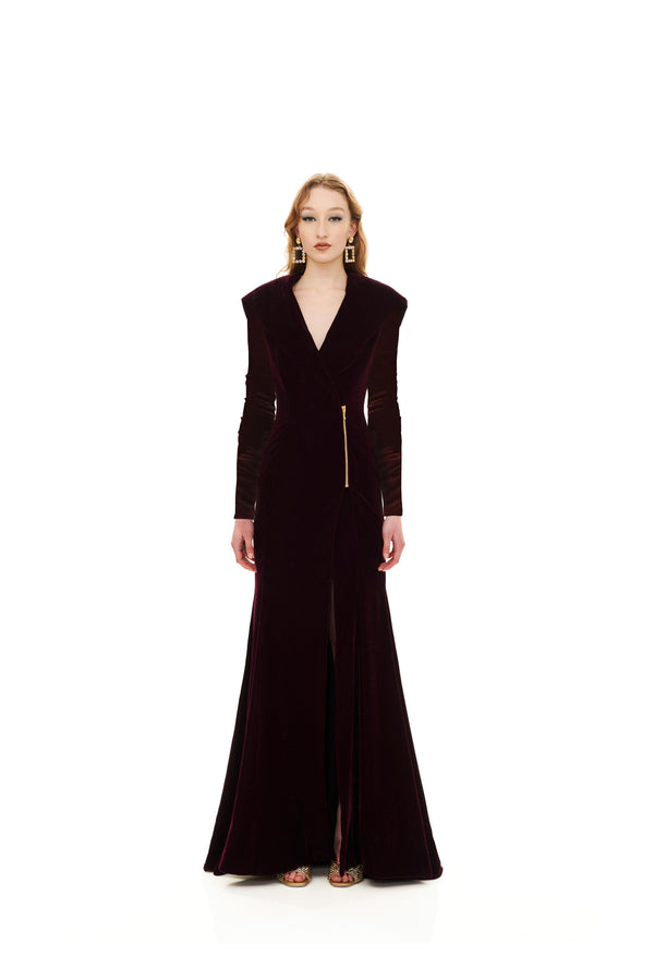 SIDE OPEN DRESS WITH HOOD AND LONG SLEEVES