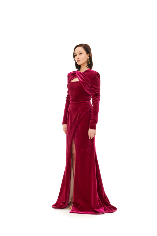 DRAPED CORSET DRESS WITH CROPPED JACKET COVERSHOULDER