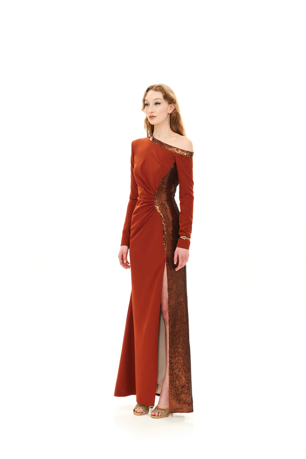 RUCHED ASYMMETRIC MAXI DRESS