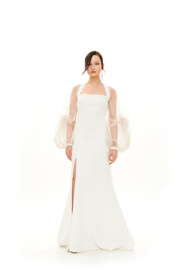 SILHOUETTE MAXI DRESS WITH KNOTTED SLEEVES