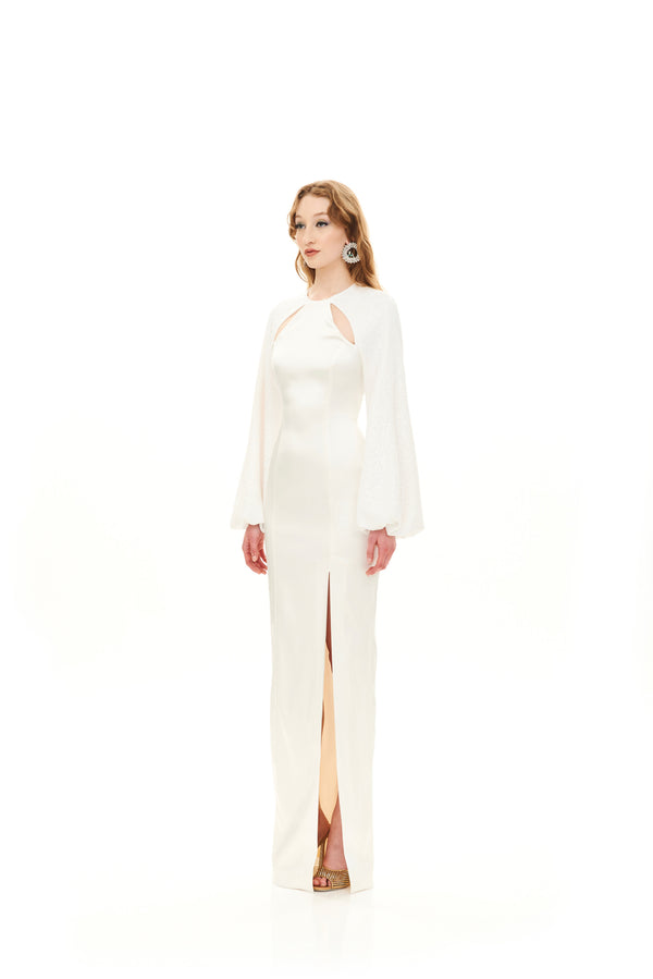 COLUMN MAXI DRESS WITH BALOON  SLEEVES