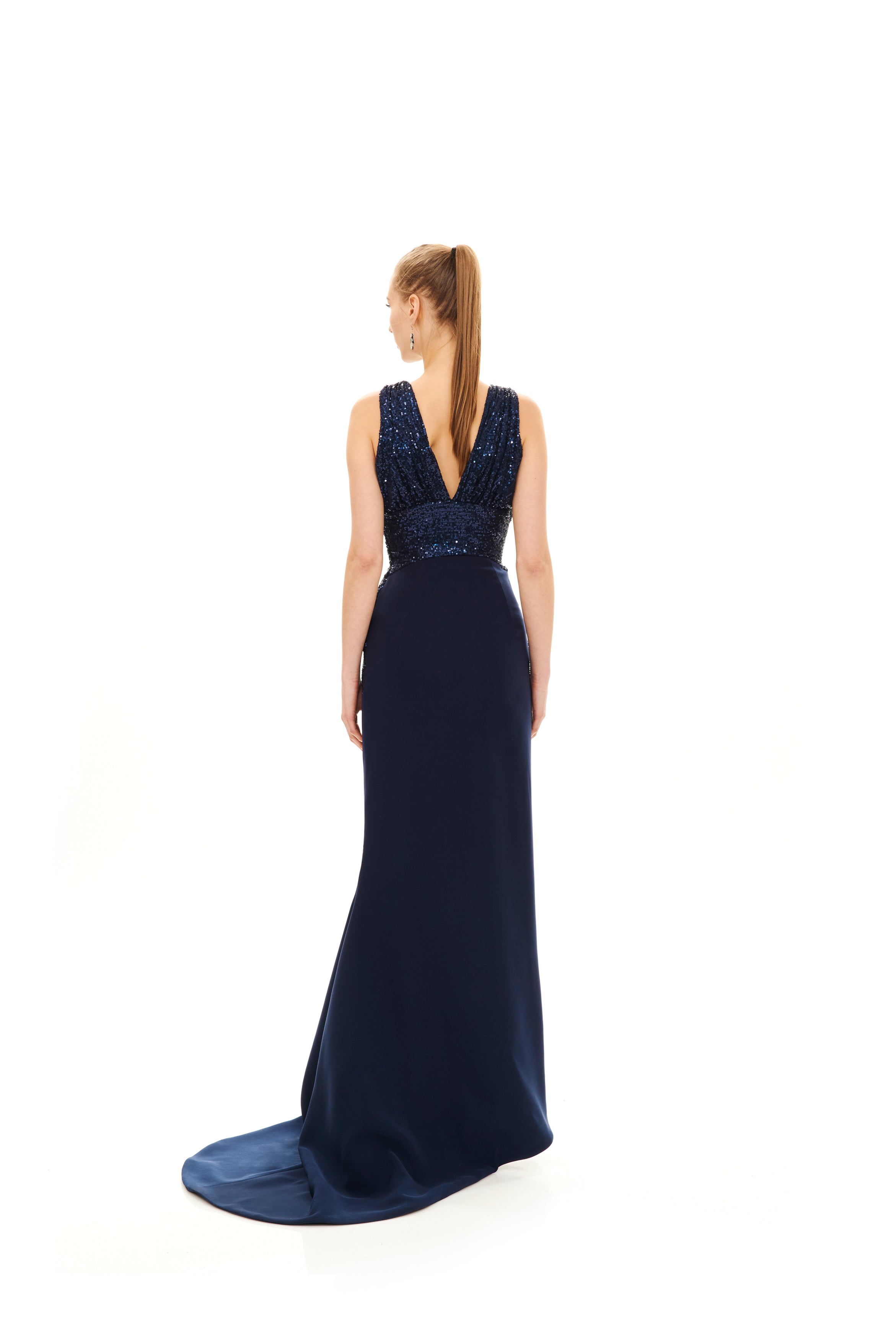 SEQUINED CROSS CUT-OUT MAXI GOWN