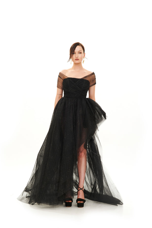 ASYMMETRIC LAYERED TULLE GOWN