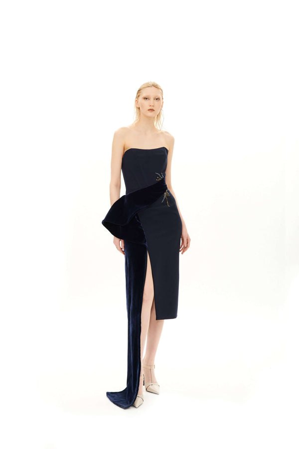 ASYMMETRIC  TUBE MIDI DRESS WITH SLIT