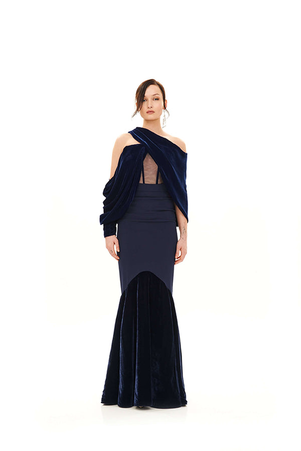 ASYMMETRIC DRAPED SHAWL MERMAID DRESS