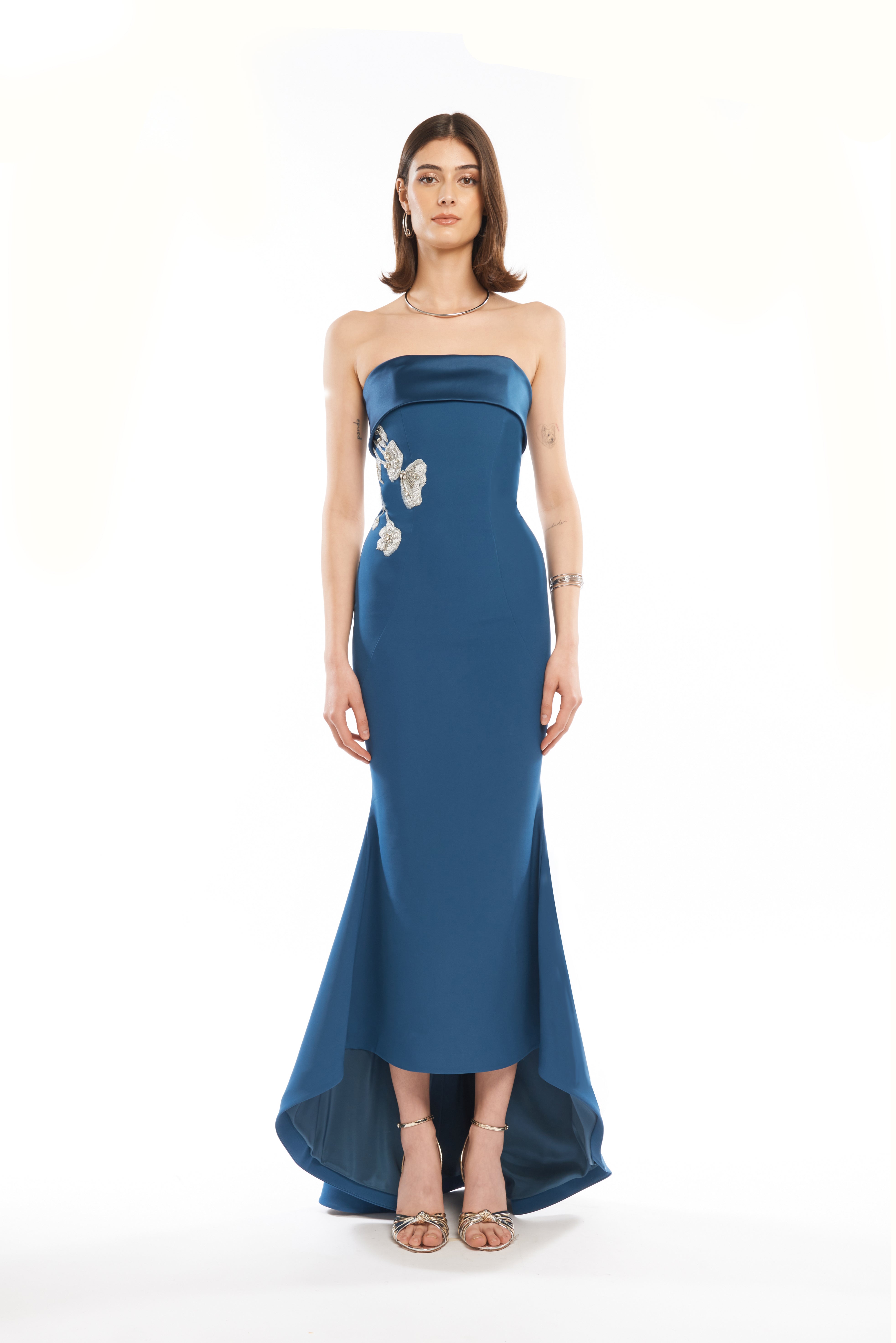 EMBELLISHED TUBE MAXI DRESS WITH HOURGLASS WAIST