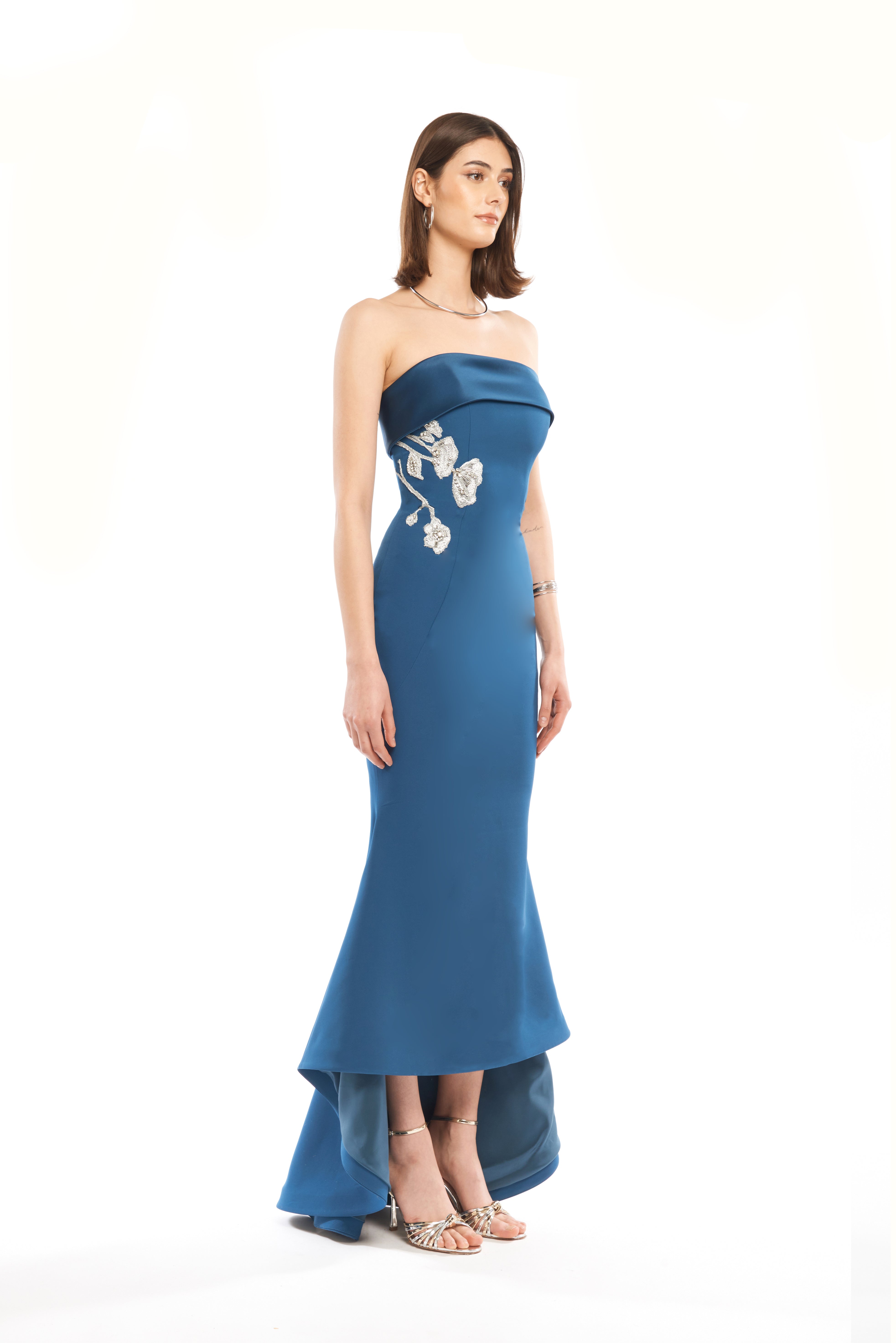 EMBELLISHED TUBE MAXI DRESS WITH HOURGLASS WAIST