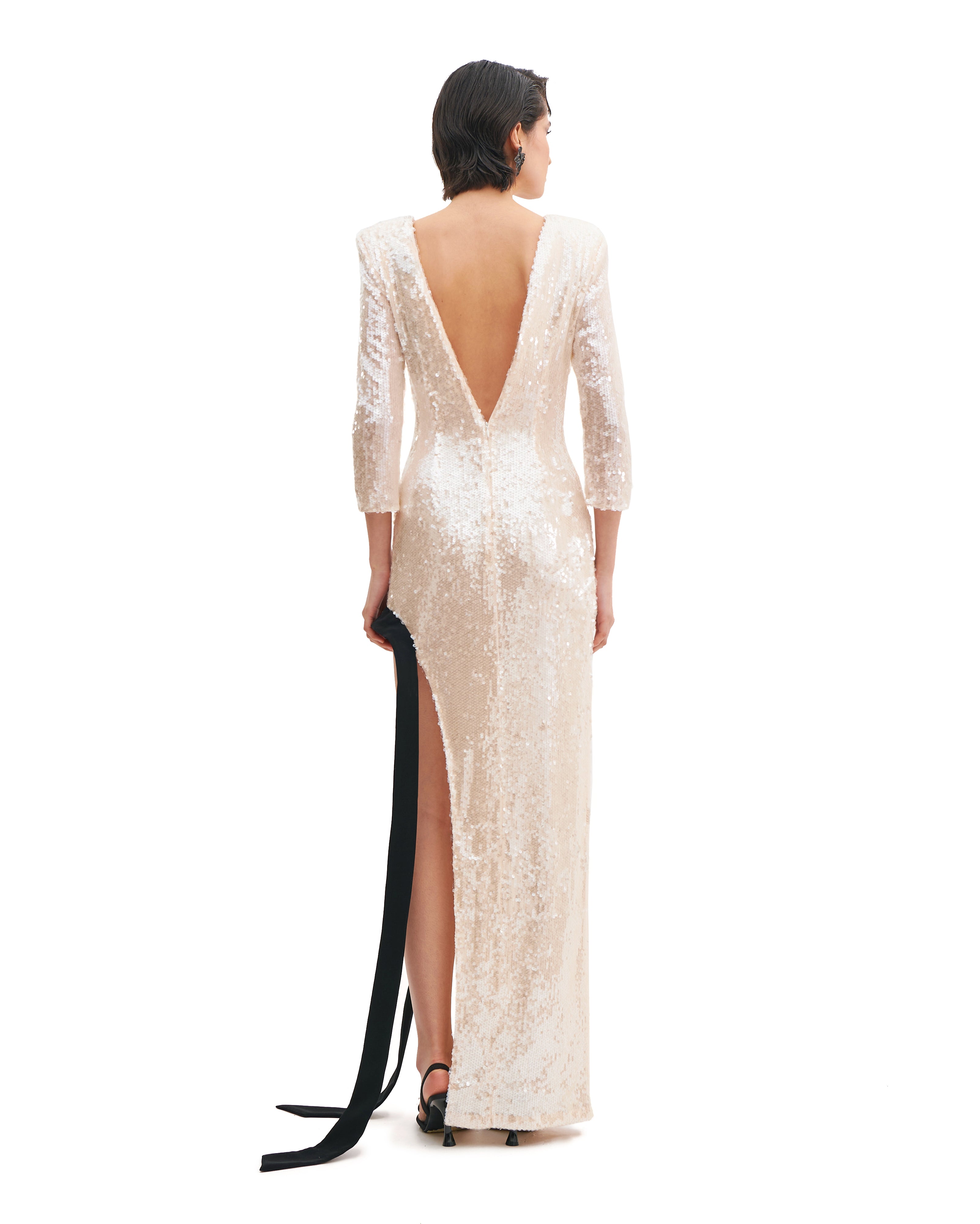 SIDECUT LONG SLEEVES DRESS WITH CADY BAND INSERT