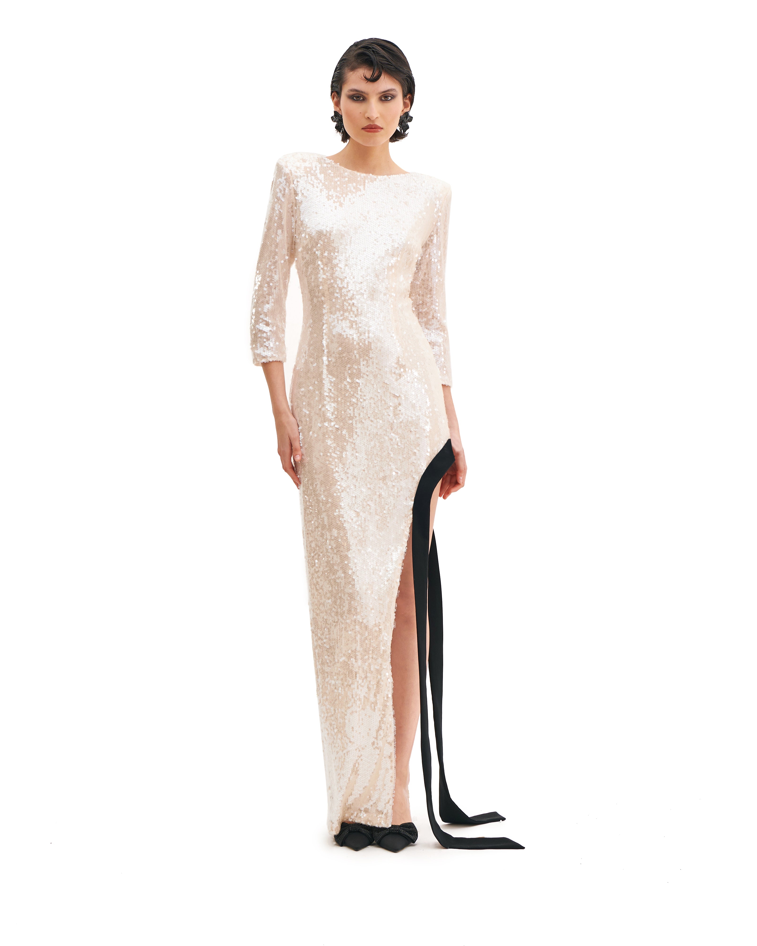 SIDECUT LONG SLEEVES DRESS WITH CADY BAND INSERT