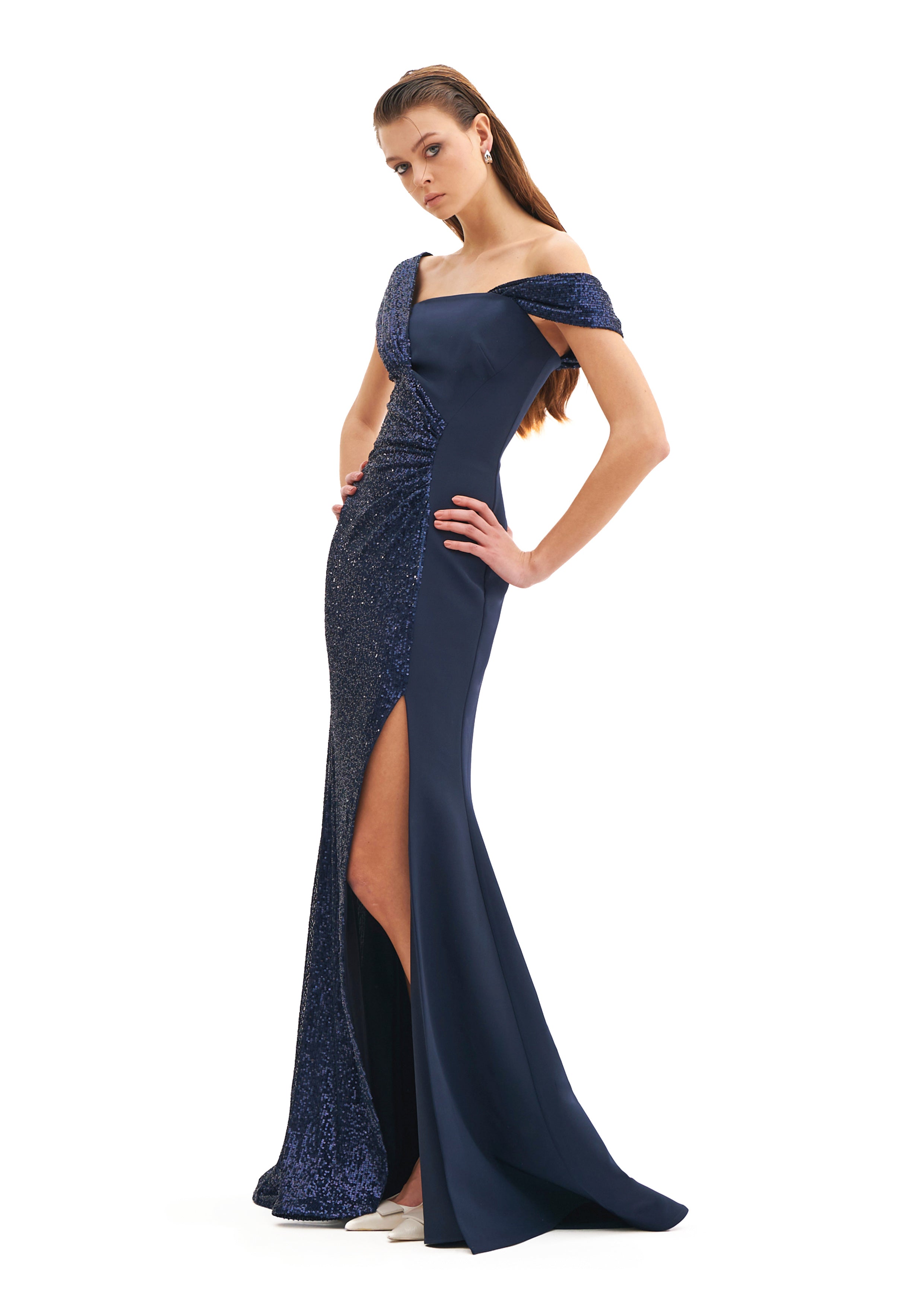 ASYMMETRIC DRAPED MAXI DRESS WITH SLIT