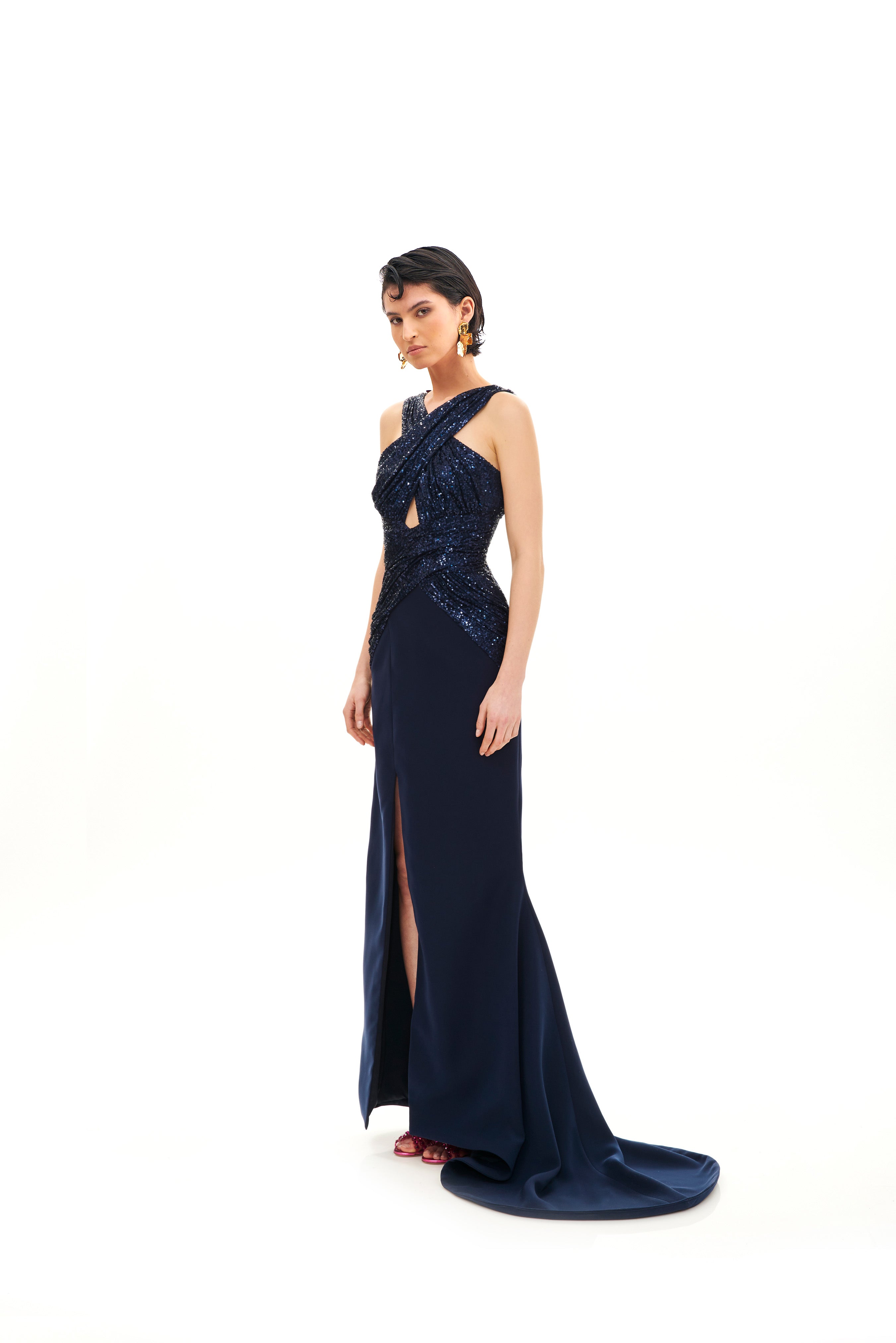 CRISS CROSS NECK LONG DRESS