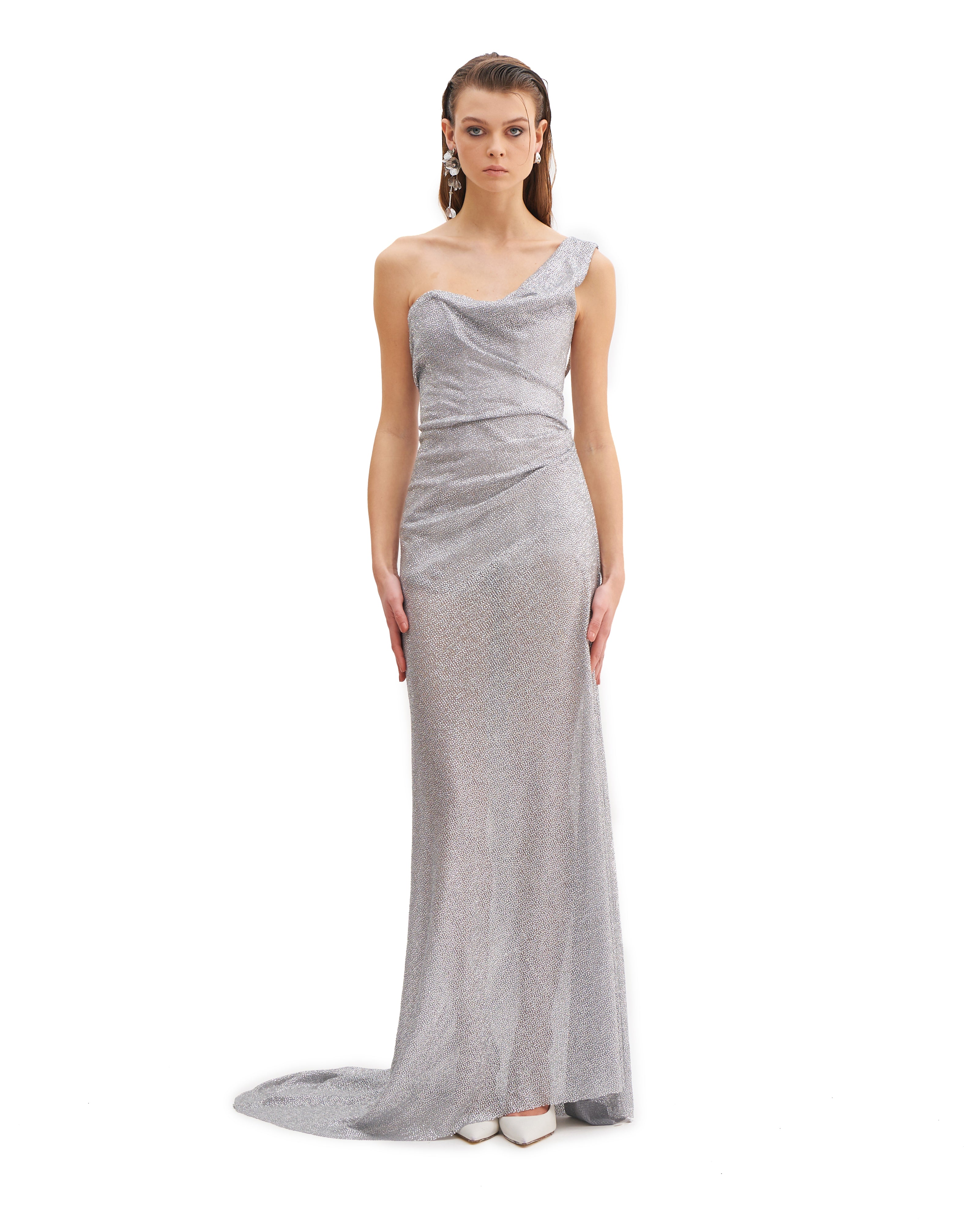 MOONLIT CRYSTAL MAXI MONOSHOULDER DRESS