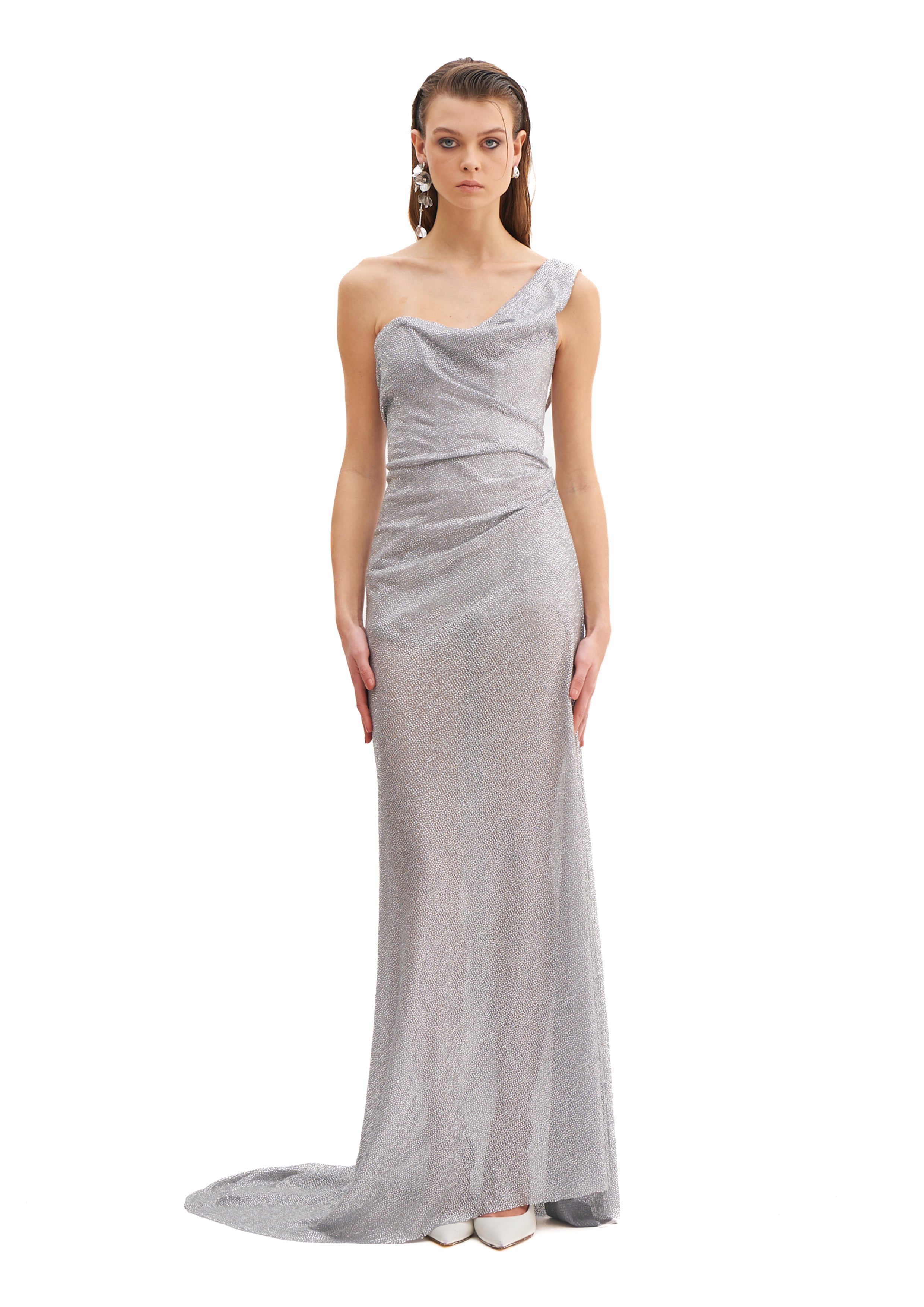 MOONLIT CRYSTAL MAXI MONOSHOULDER DRESS