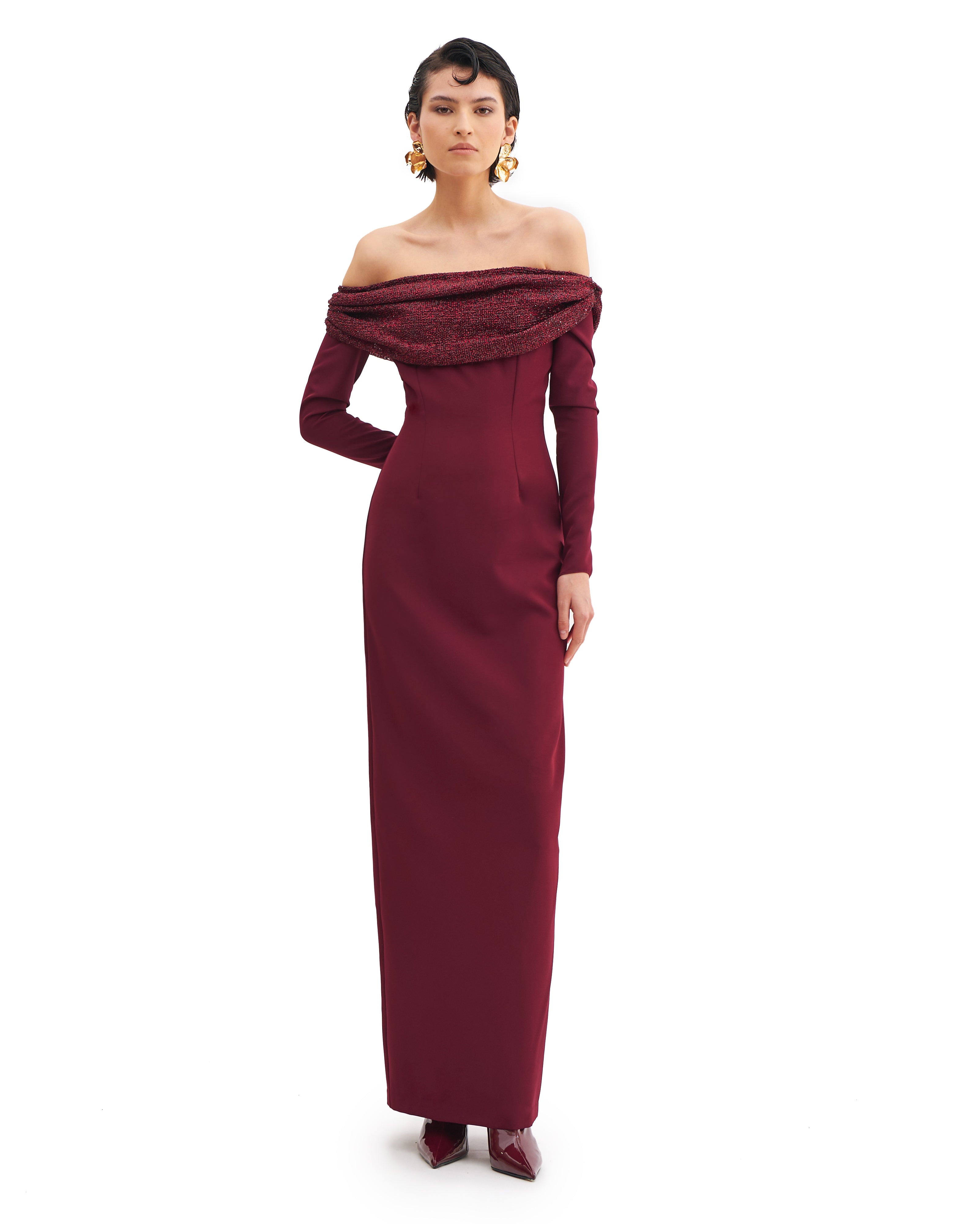 STARRY BARDOT COLUMN MAXI DRESS