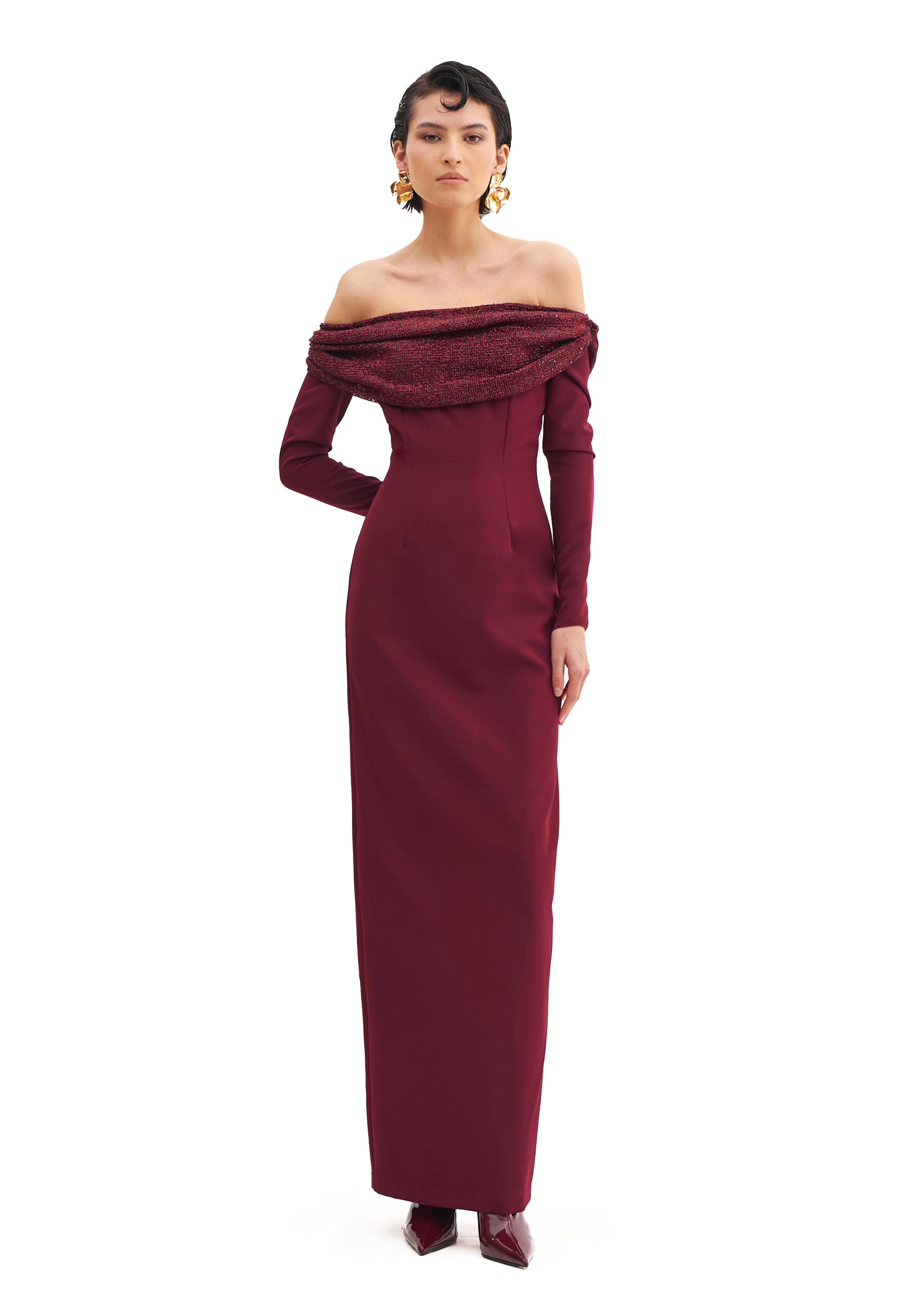 STARRY BARDOT COLUMN MAXI DRESS