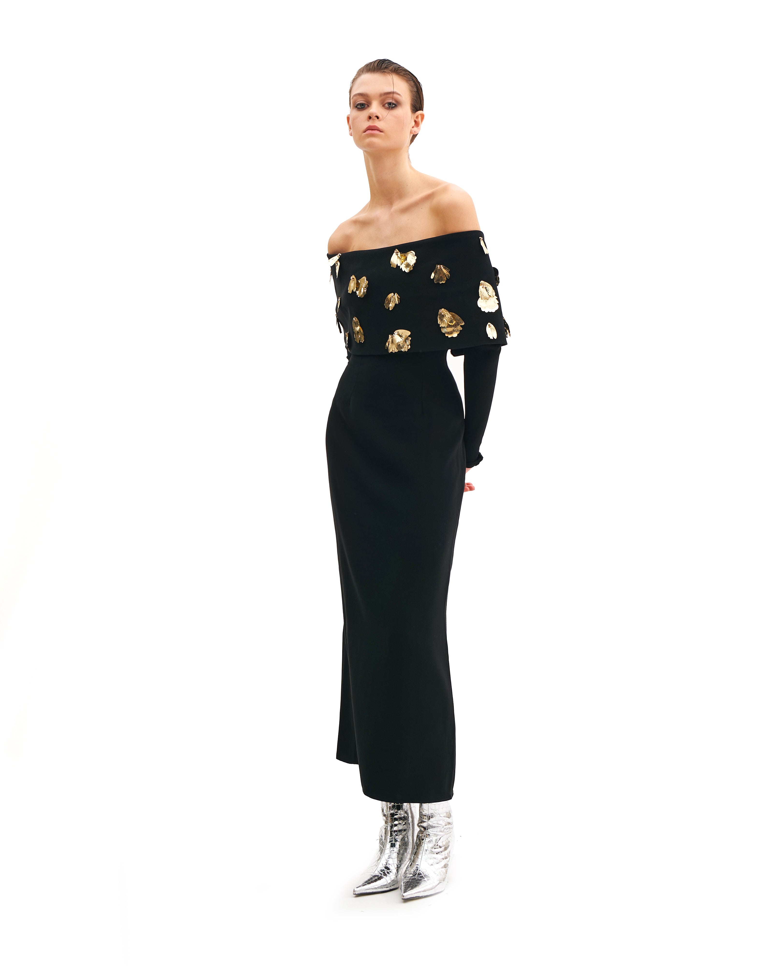 FOGLIA D’ORO BARDOT DRESS WITH LONG SLEEVES