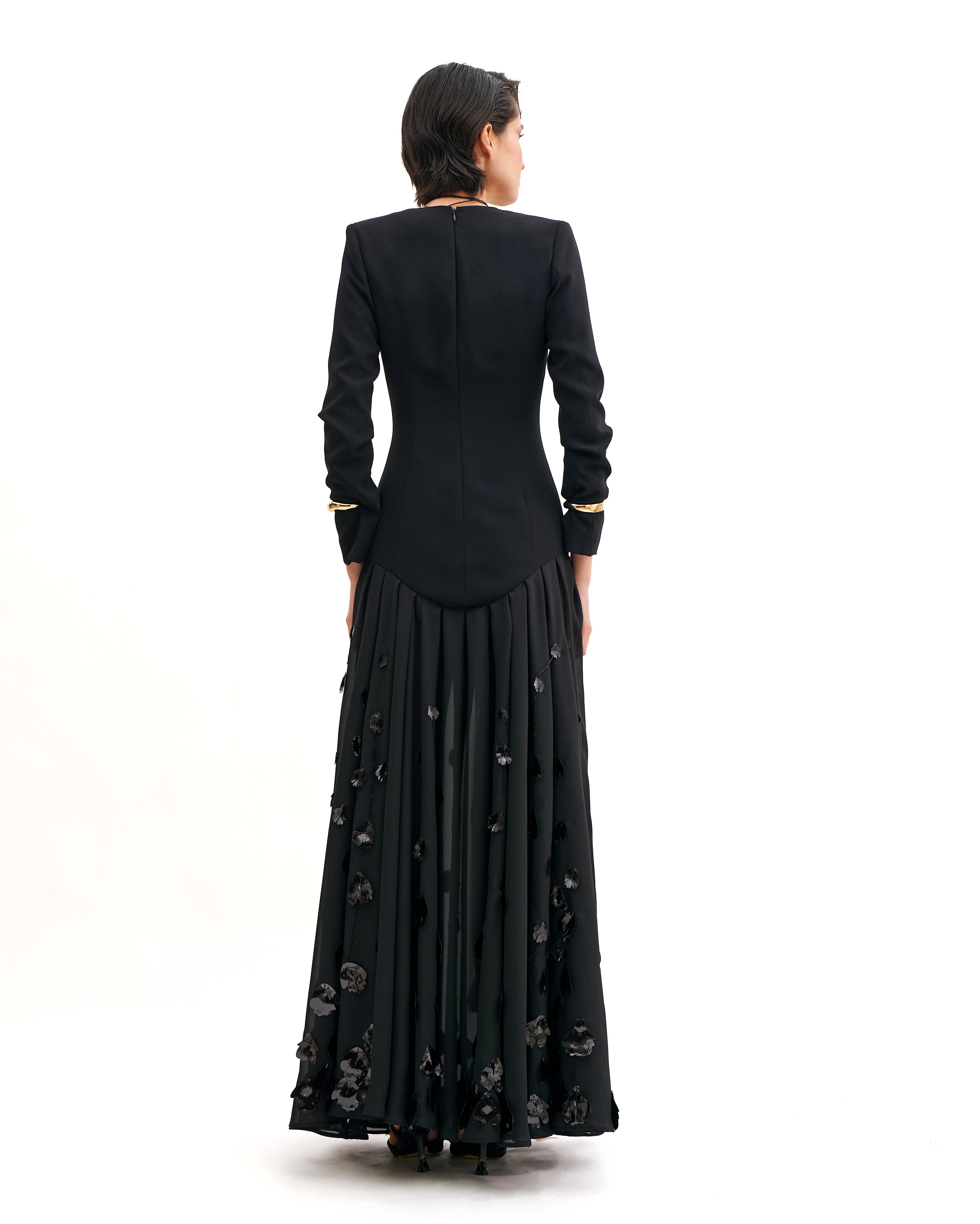 SUITED BASQUINE CHEMISIER WITH PETALS EMBROIDERY