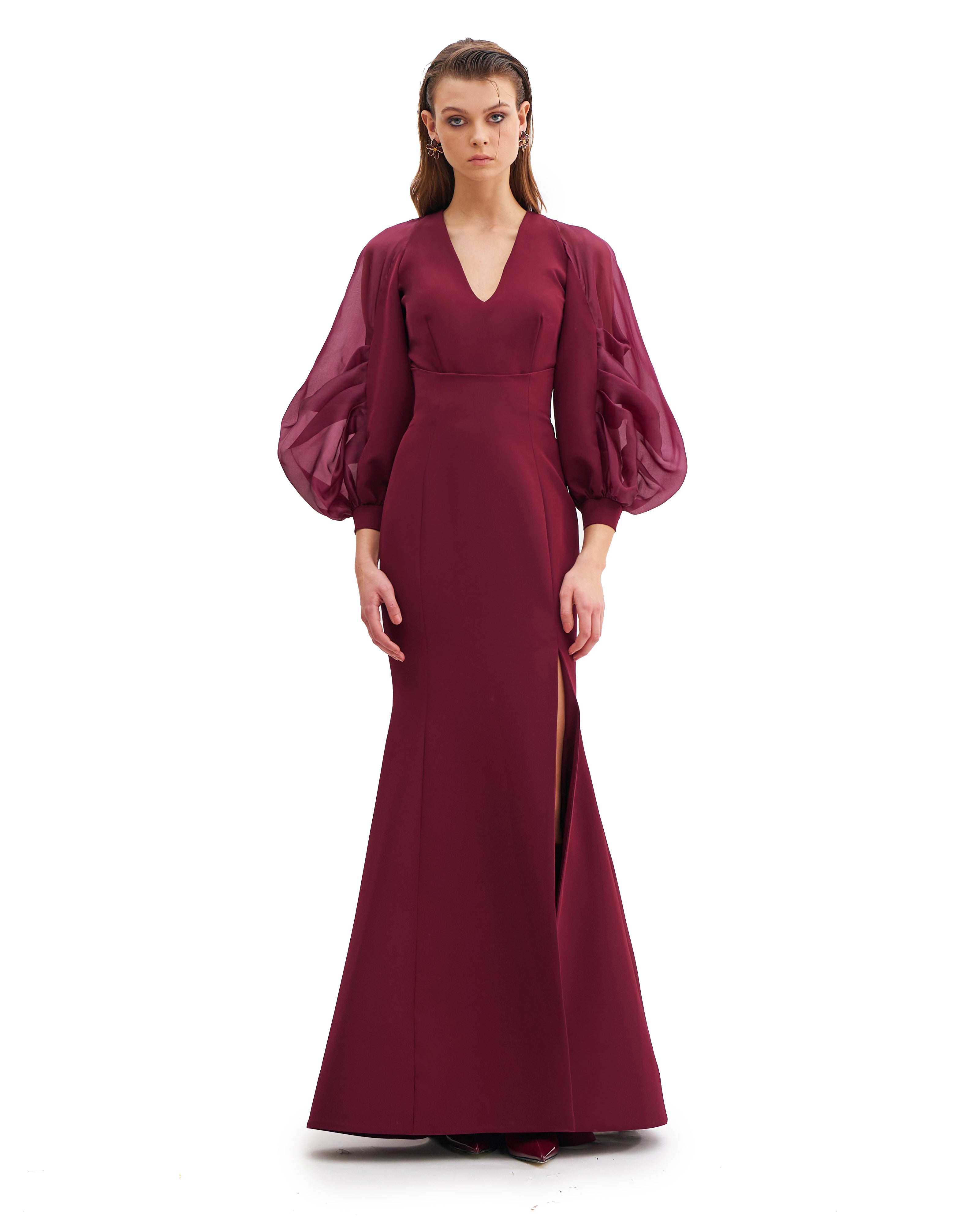 V NECK BLOUSE WITH JULIET SLEEVES