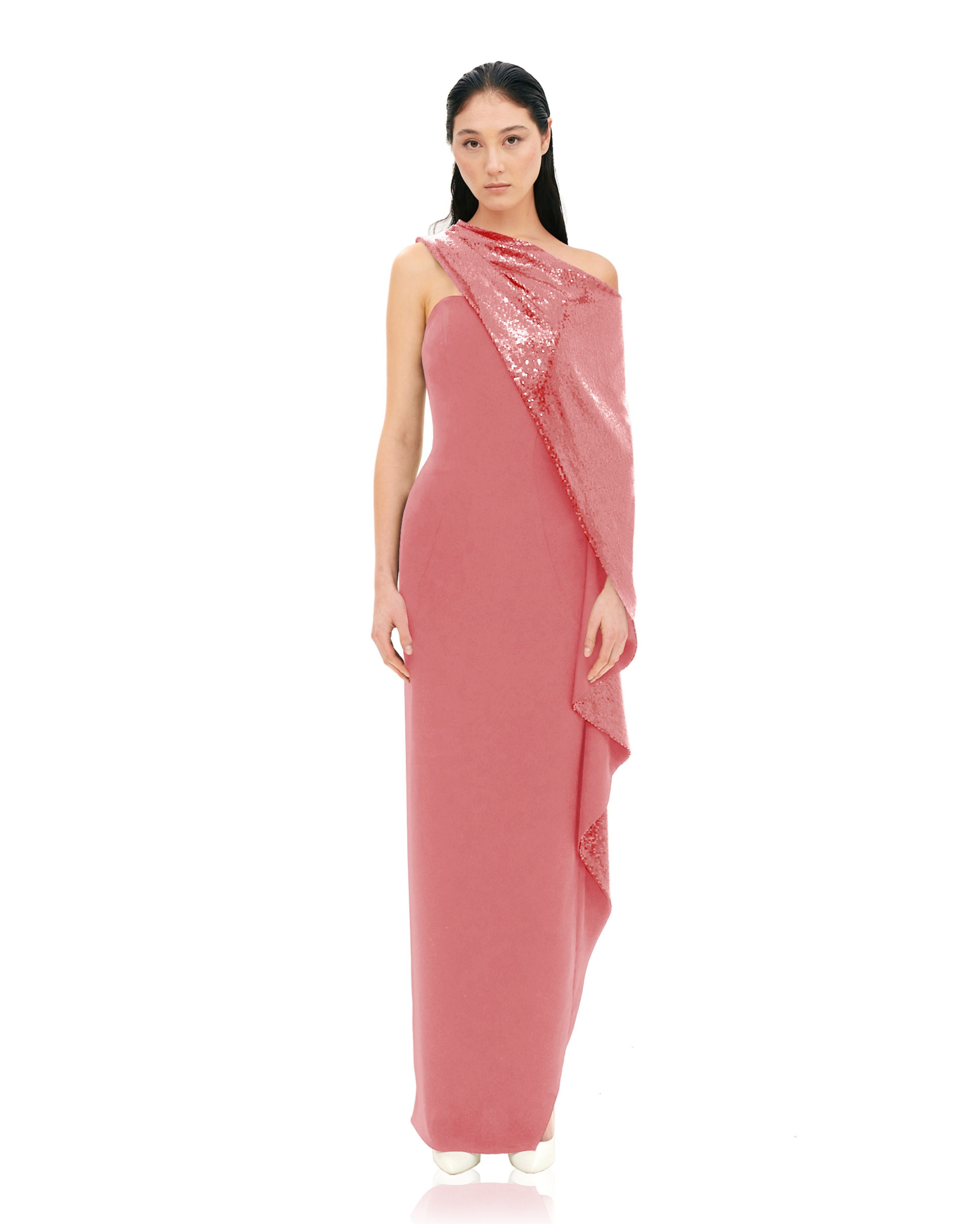 SILHOUETTE DRESS WITH SEQUIN MANTELLA