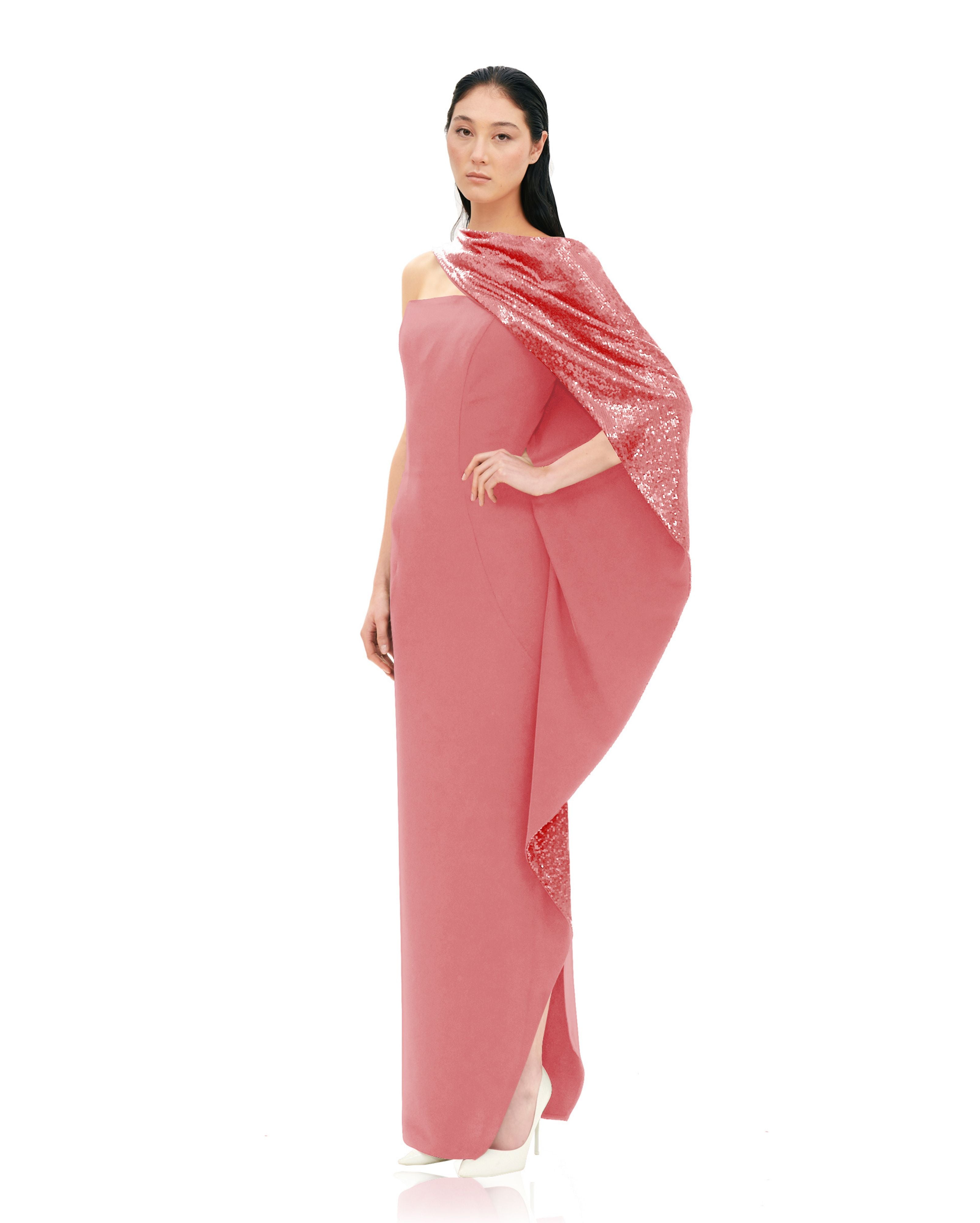 SILHOUETTE DRESS WITH SEQUIN MANTELLA