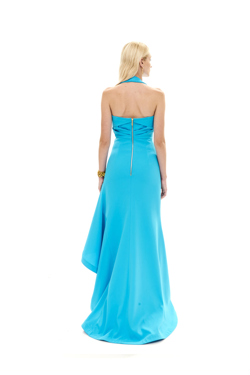 HALTER CUT OUT PLEAT BUCKLE DRESS