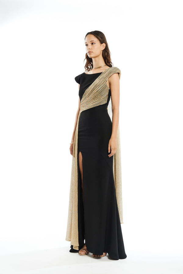 SILHOUETTE GOWN WITH DRAPED MANTELLA