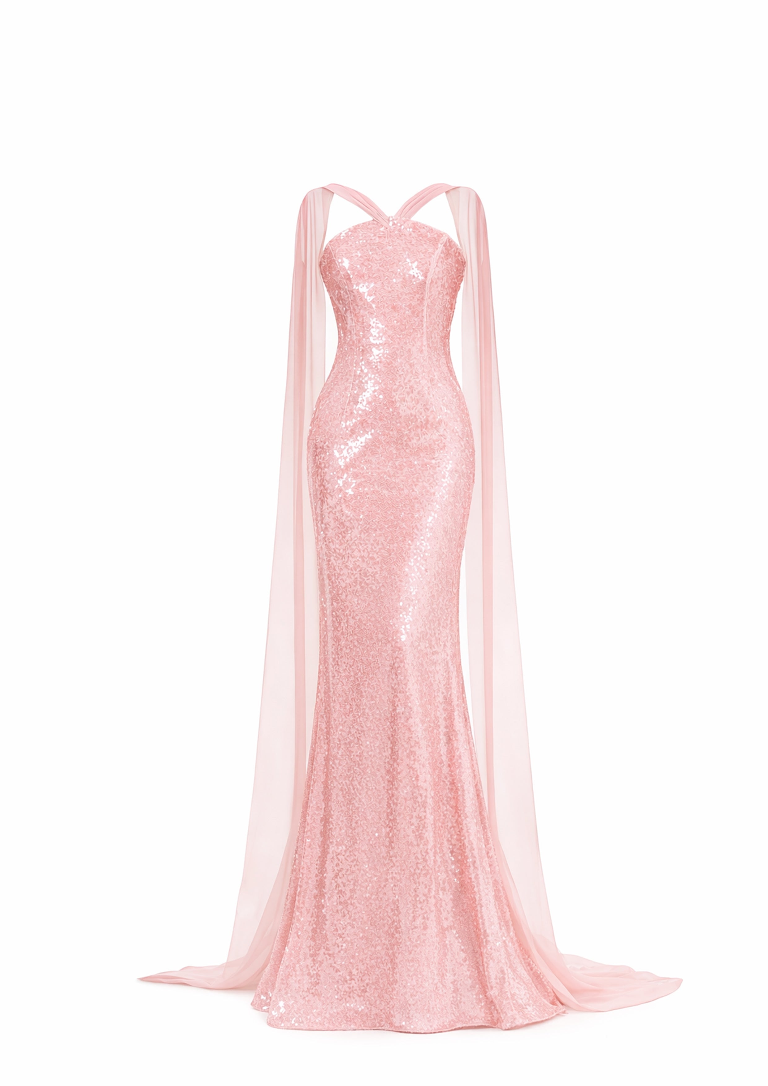 EMBELLISHED GOWN WITH IVORY CAPE SLEEVES