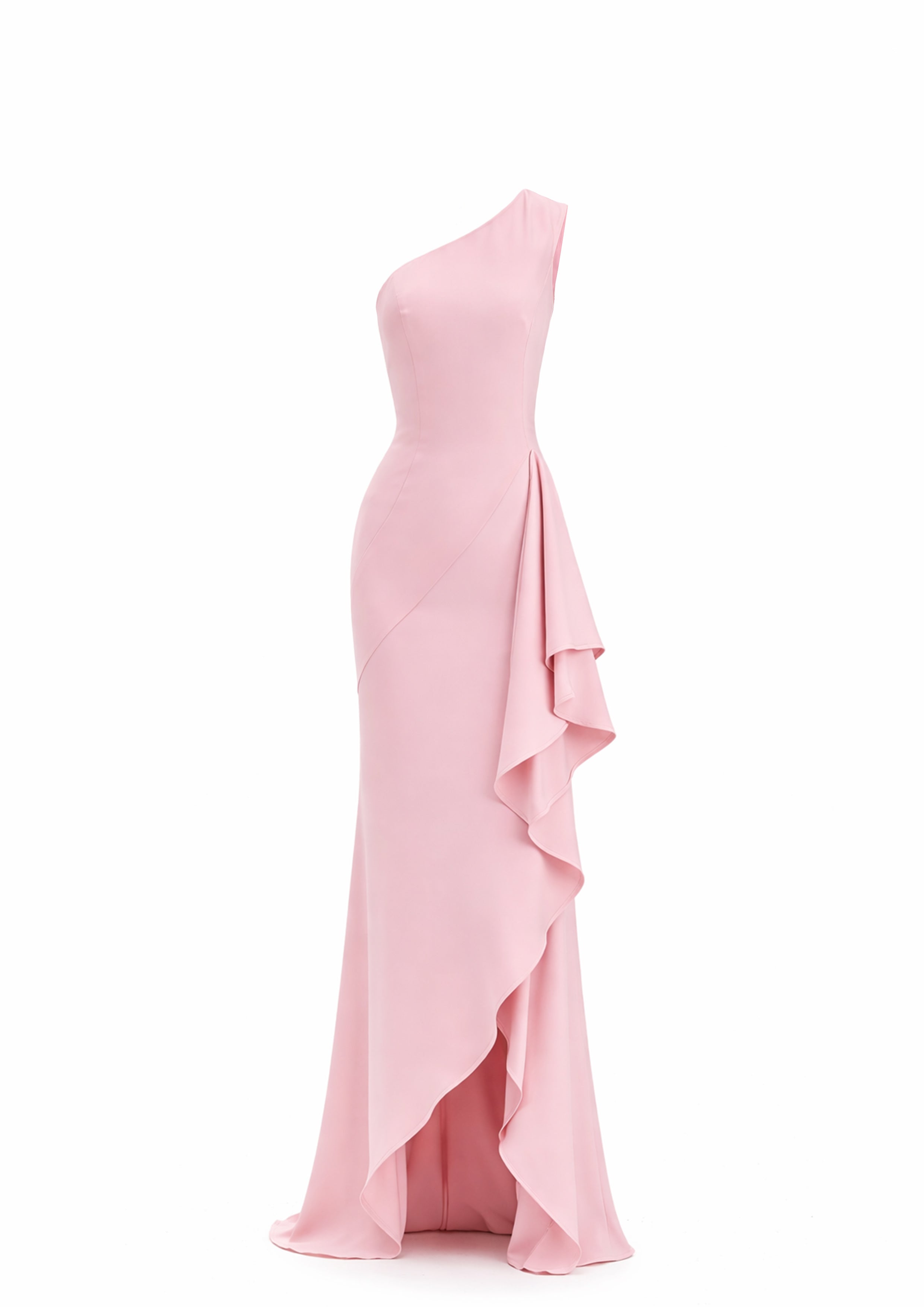 ASYMMETRIC GOWN WITH CASCADING RUFFLE