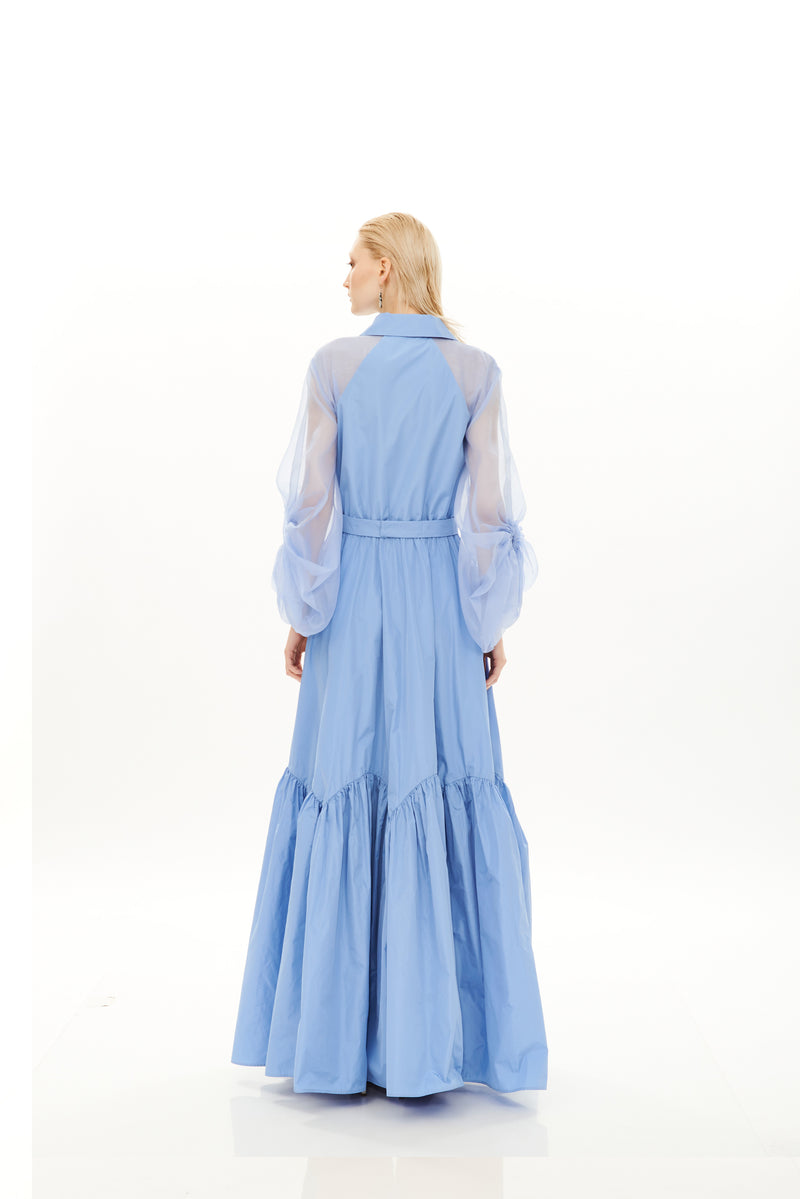 TAFFETA CHEMISIER WITH DETAILED ORGANZA ARMS