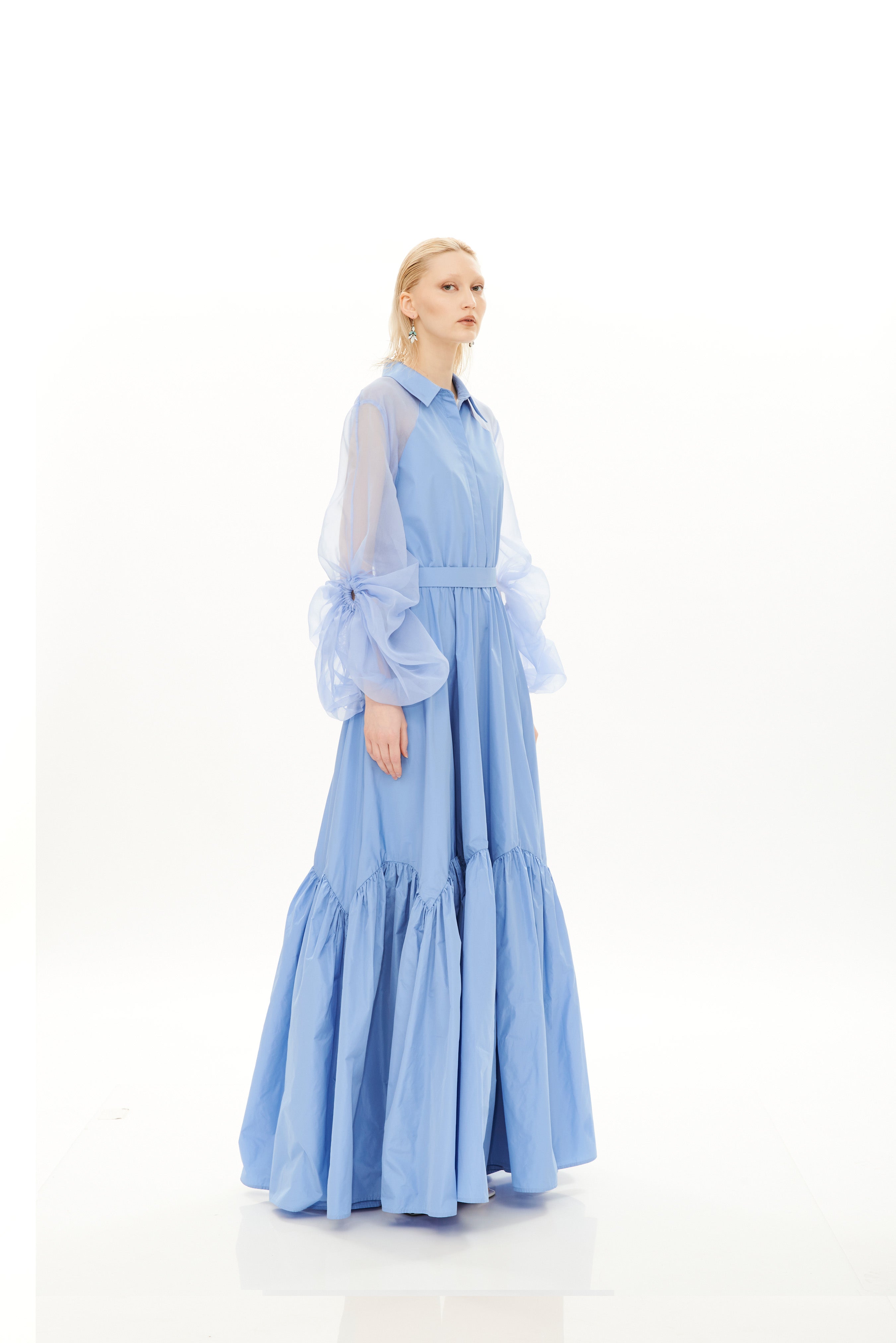 TAFFETA CHEMISIER WITH DETAILED ORGANZA ARMS