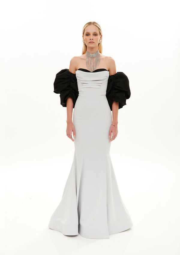 PUFFY RIBS ARMS SILHOUETTE GOWN