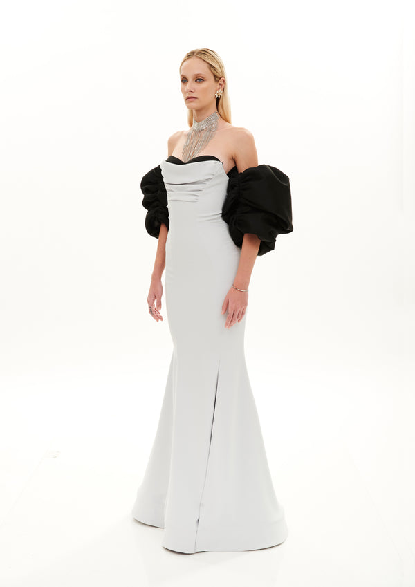 PUFFY RIBS ARMS SILHOUETTE GOWN