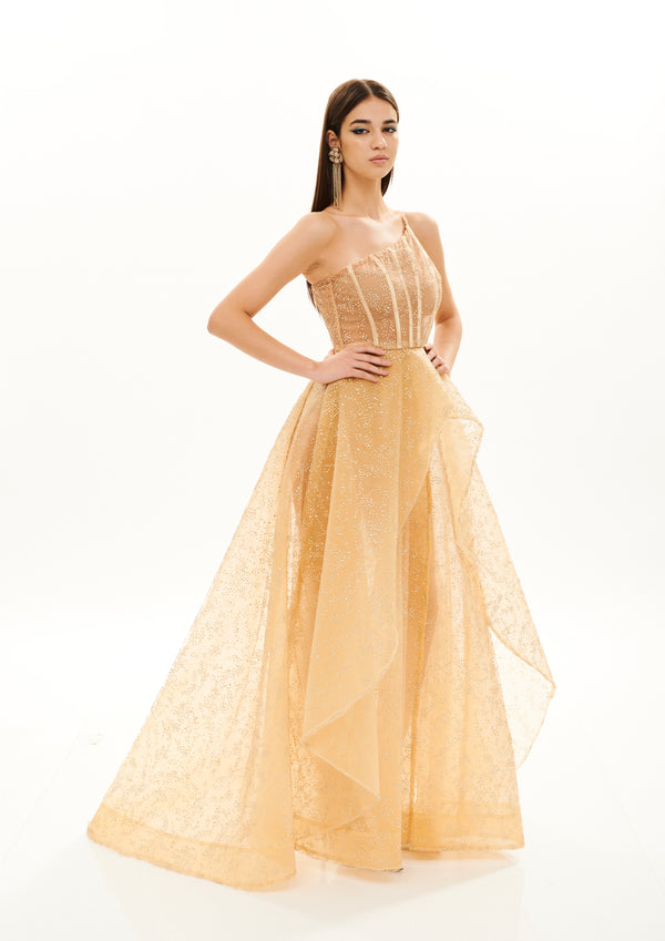 GOLD FEATHERS ASYMMETRIC GOWN – AvaroFiglio