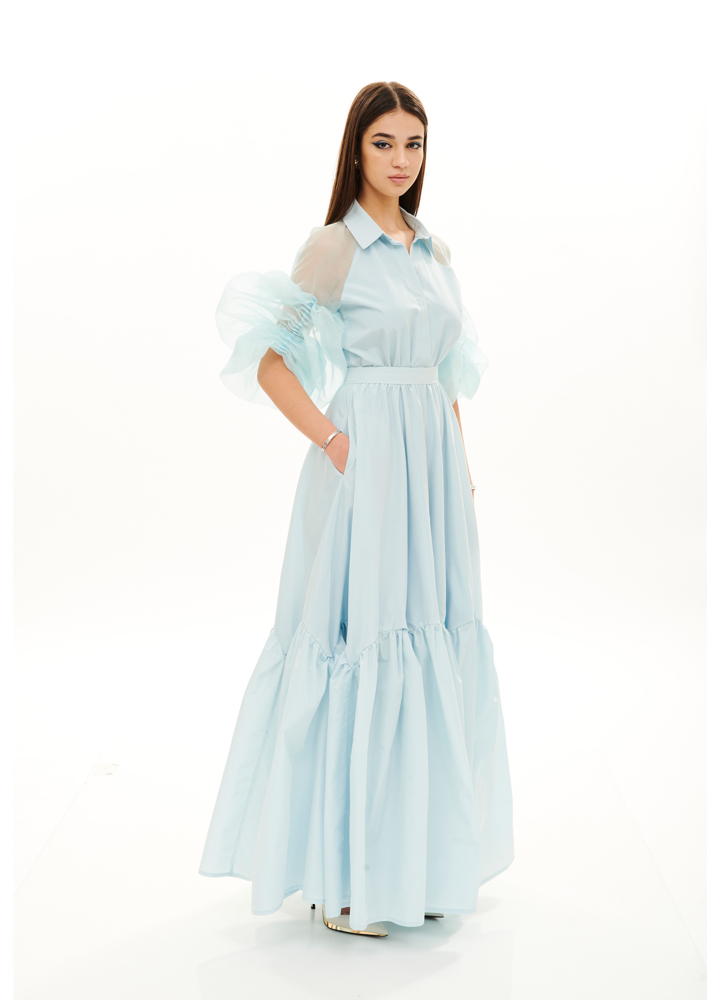 PUFFY RIBS ARMS CHEMISER GOWN