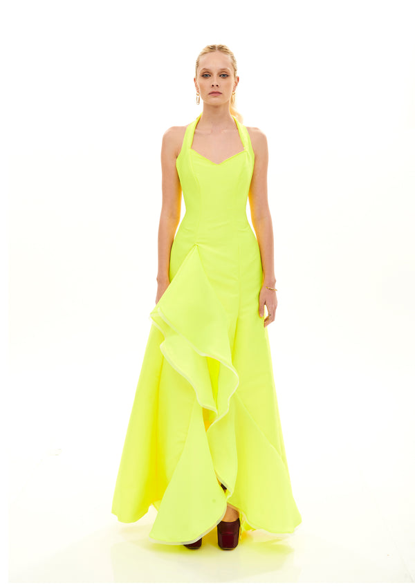 RUFFLE INSERT A-SHAPE LONG GOWN