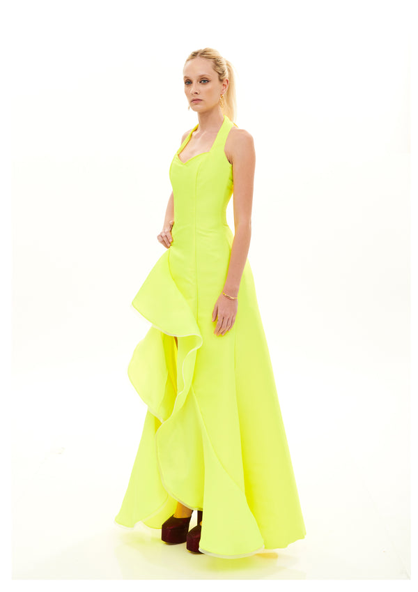RUFFLE INSERT A-SHAPE LONG GOWN