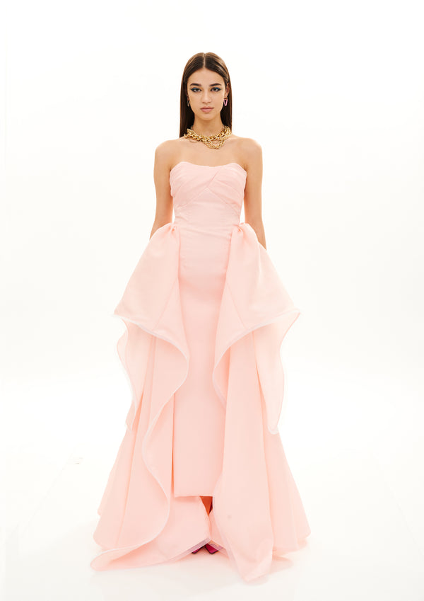 WATERFALL BUSTIER PLEAT GOWN