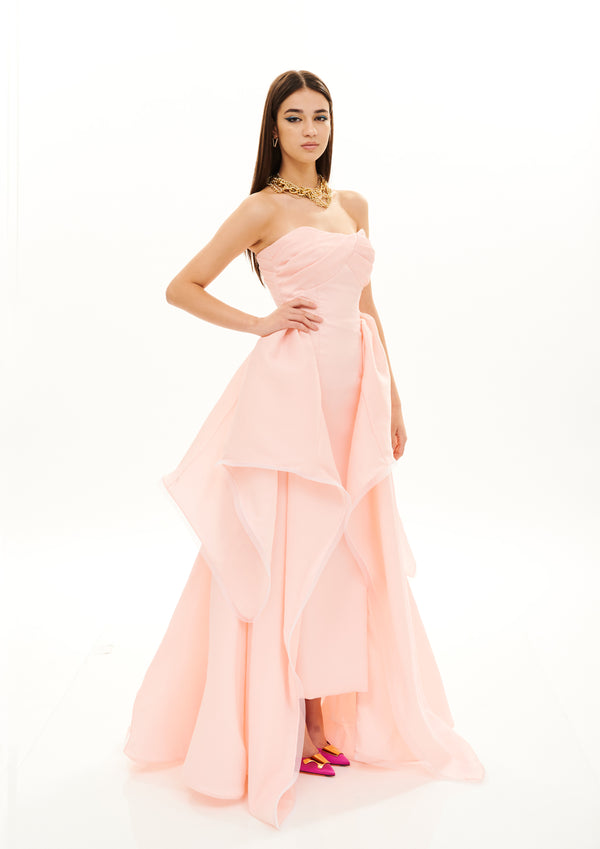 WATERFALL BUSTIER PLEAT GOWN