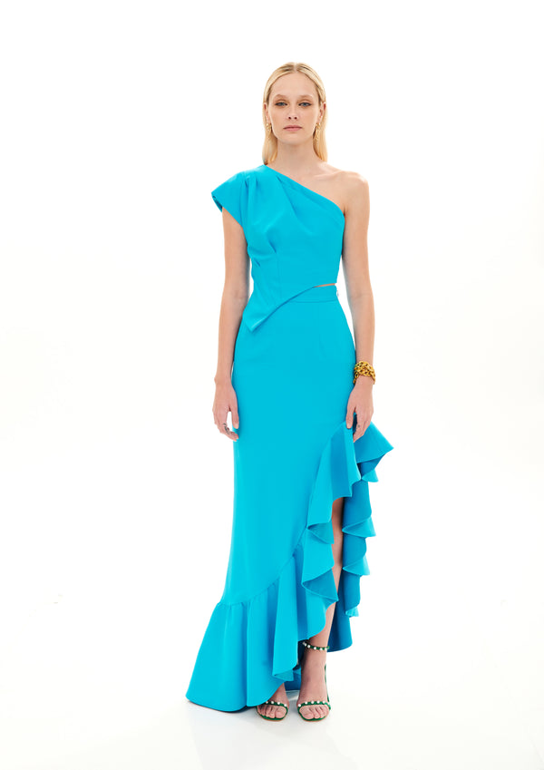 SIDE RUFFLE SILHOUETTE SKIRT