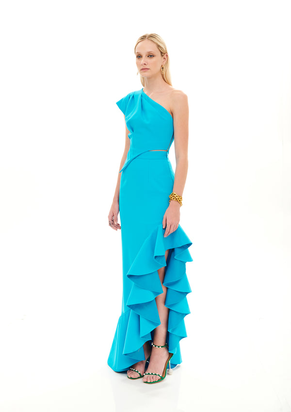 SIDE RUFFLE SILHOUETTE SKIRT